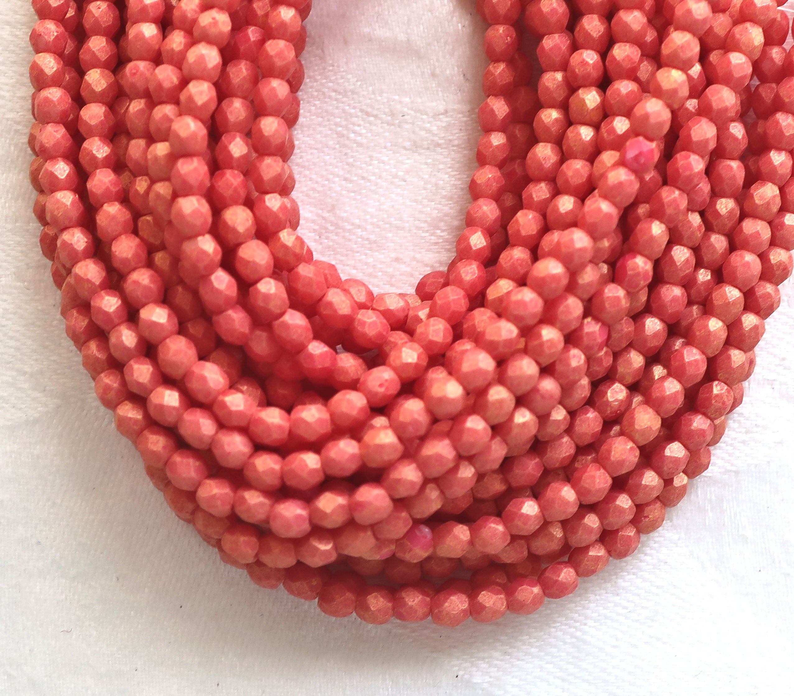 lot of 50 3mm Opaque Pacifica Strawberry Red Czech glass beads, faceted, round, firepolished beads C9550 - Glorious Glass Beads