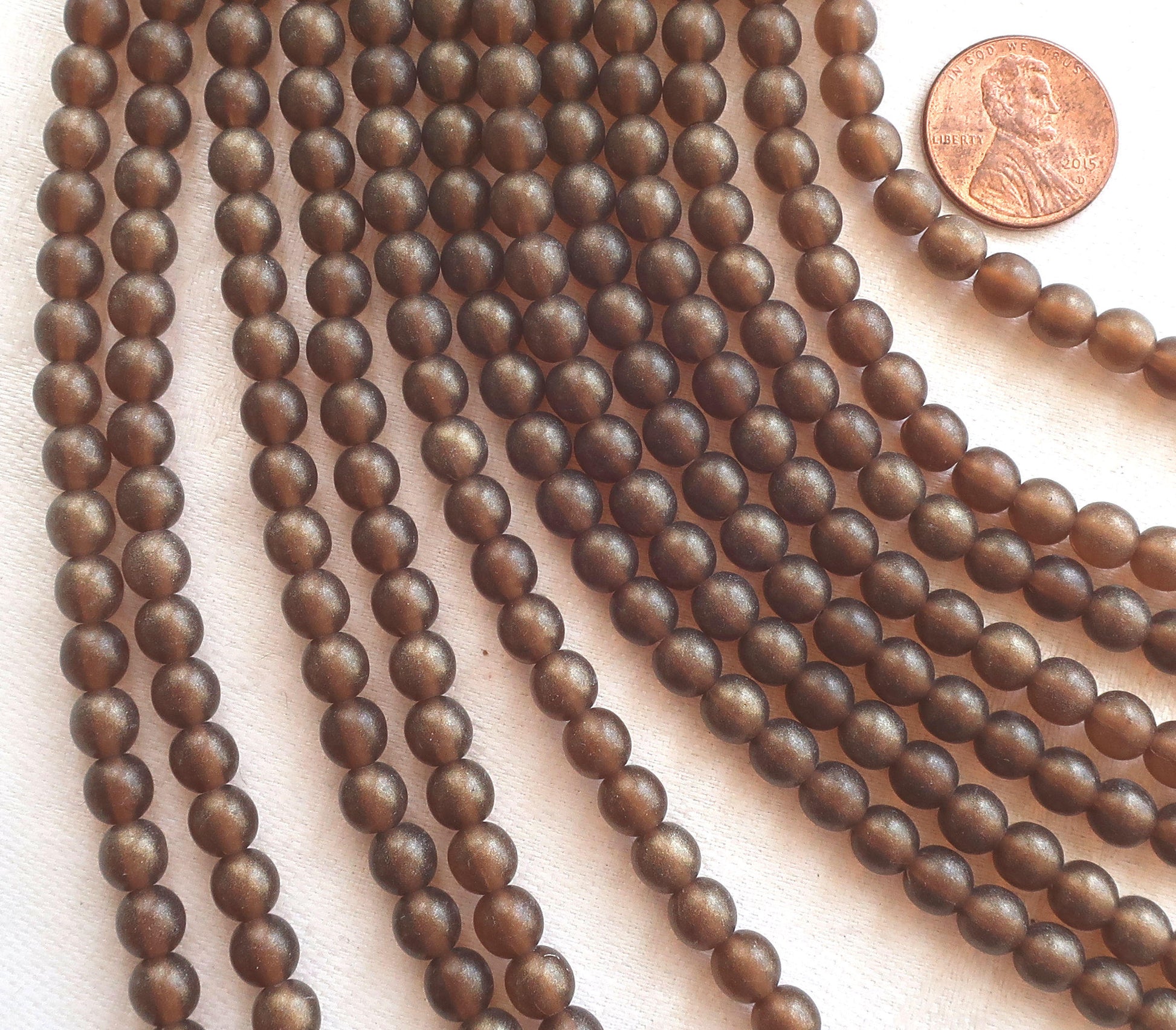 Lot of 50 6mm Czech glass druks, Dark Sueded Gold Smoky Topaz smooth round druk beads C4750 - Glorious Glass Beads