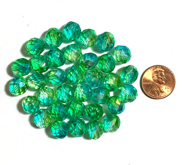 Twenty Czech glass fire polished faceted round beads - 10mm green AB color mix beads C0451