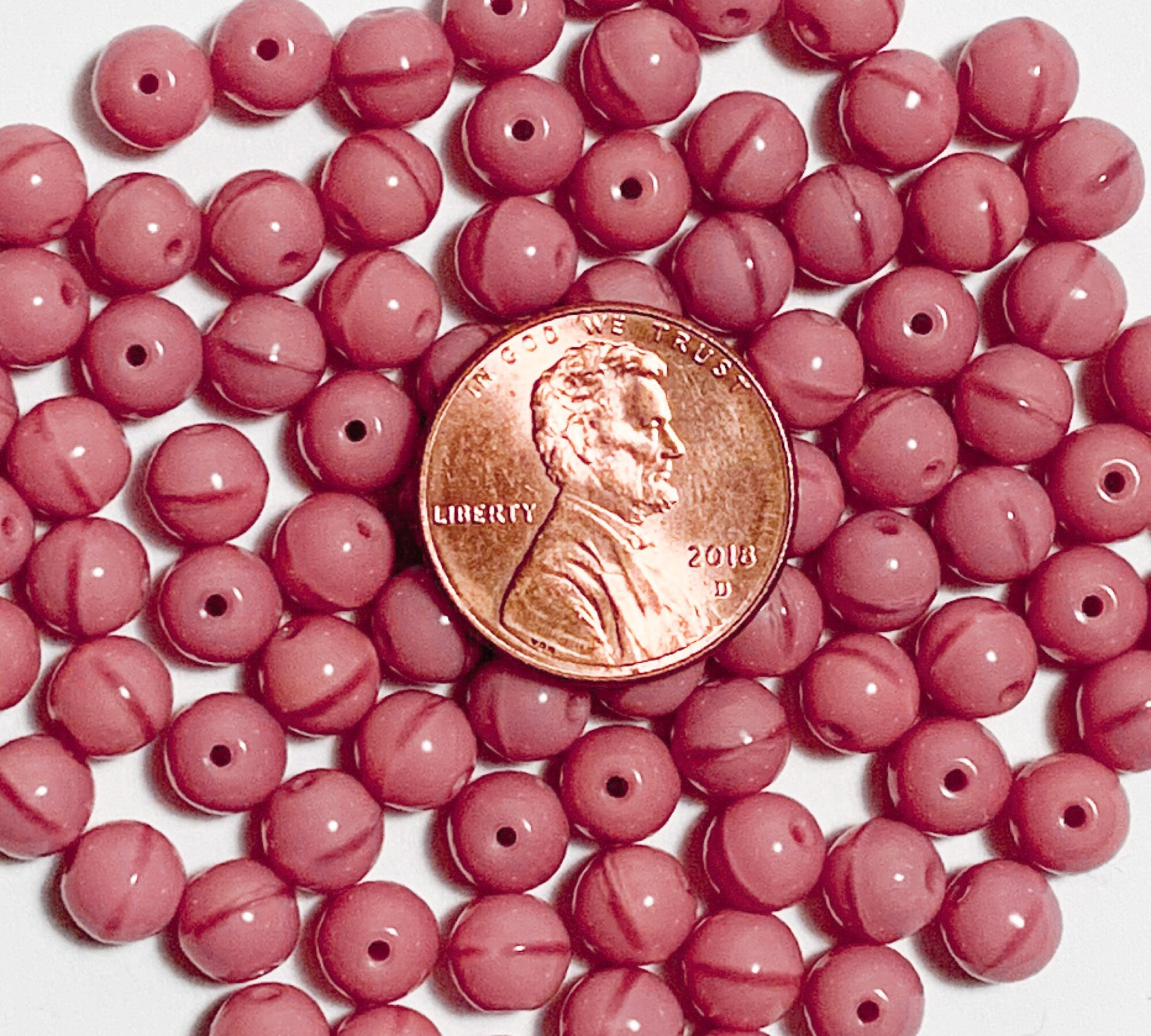 Lot of 50 6mm Czech glass druks, opaque pink satin smooth round druk beads C0077