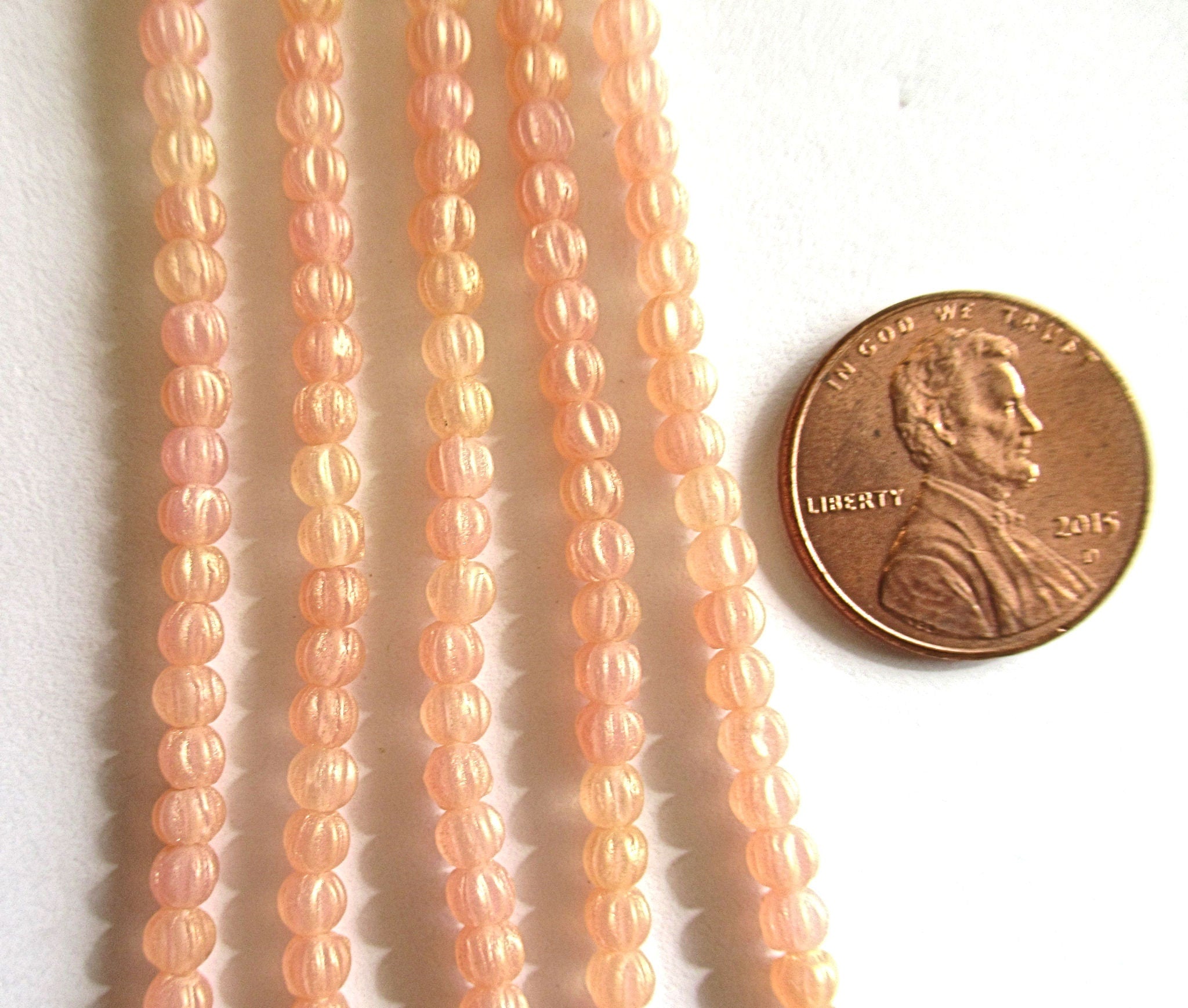 Lot of 100 3mm Czech glass melon beads - Sueded Gold Milky Pink pressed glass beads - C00401