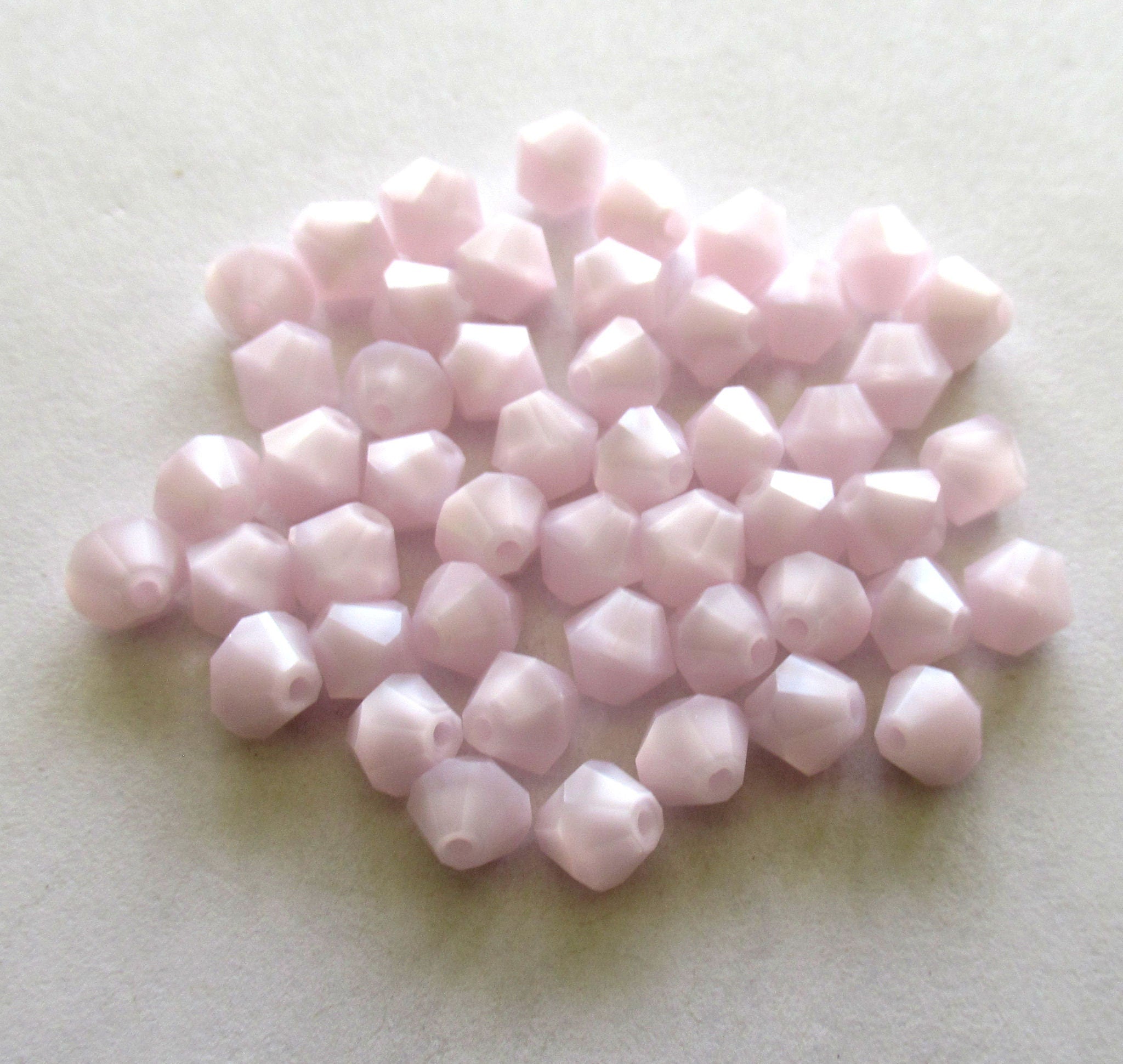 Lot of 24 6mm Czech glass Preciosa Crystal bicone beads - light opaque pink faceted glass bicones C00761