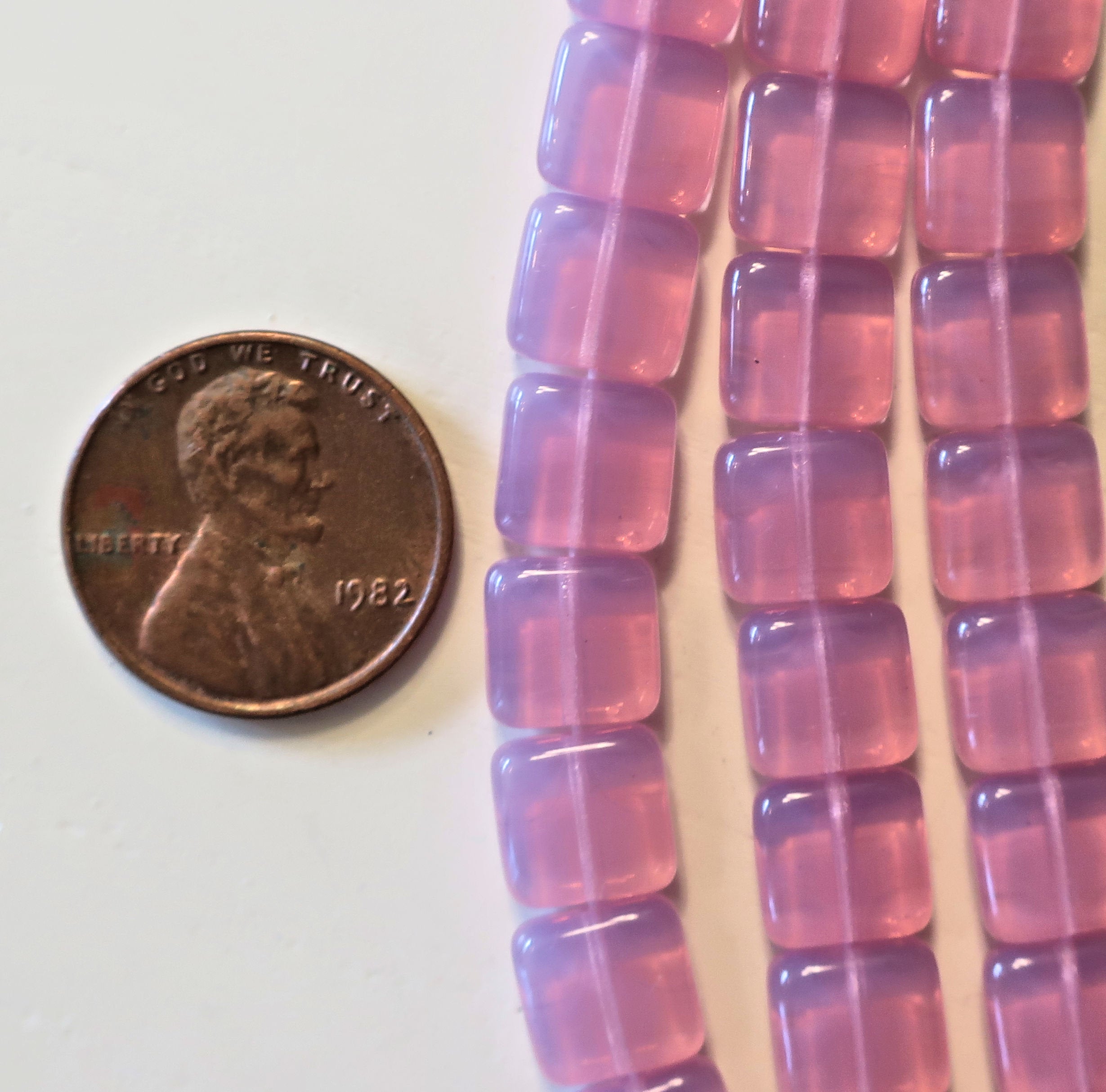 Lot of 25 9mm one hole flat square Czech glass beads - translucent milky pink C9601 - Glorious Glass Beads