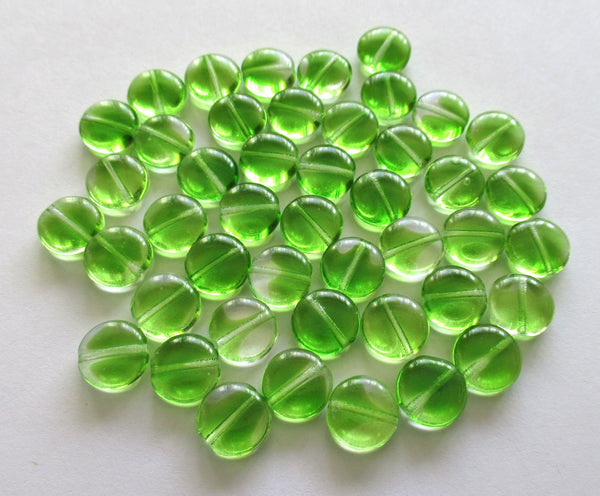 20 Czech glass coin beads - 10mm olivine olive green & crystal disc beads C0068