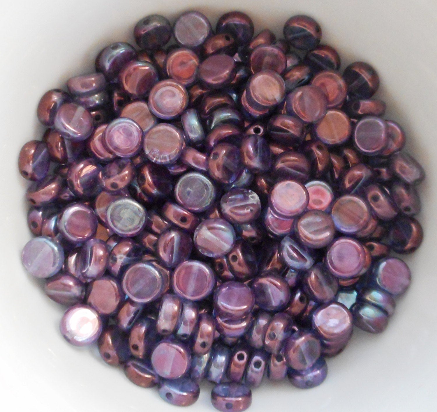 50 6mm Czech glass flat round Lumi Amethyst or Purple beads, little coin or disc beads C9450 - Glorious Glass Beads