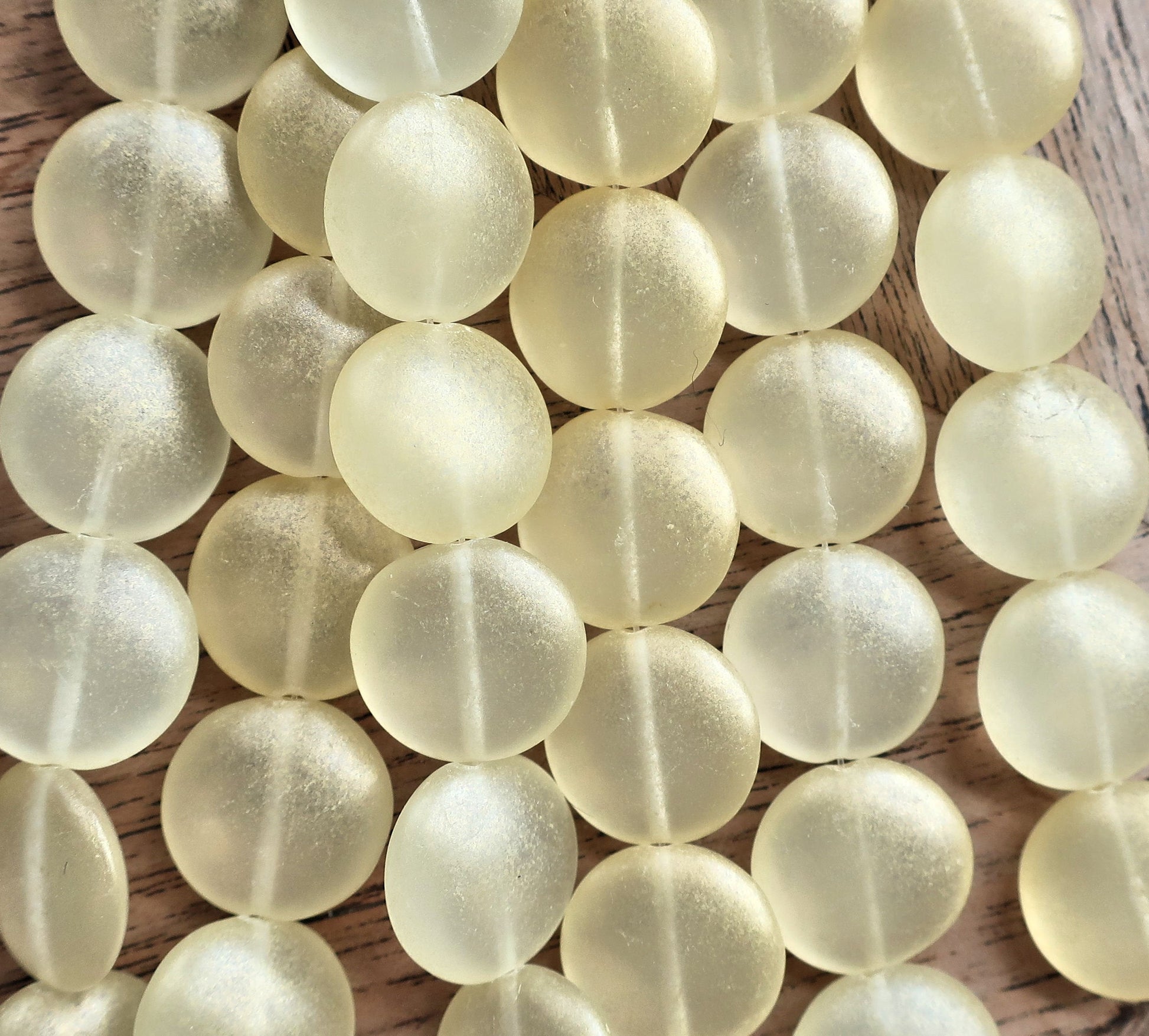 Lot of 8 Czech glass coin beads - 14mm puffy pillow beads - Sueded gold lame - C1901 - Glorious Glass Beads