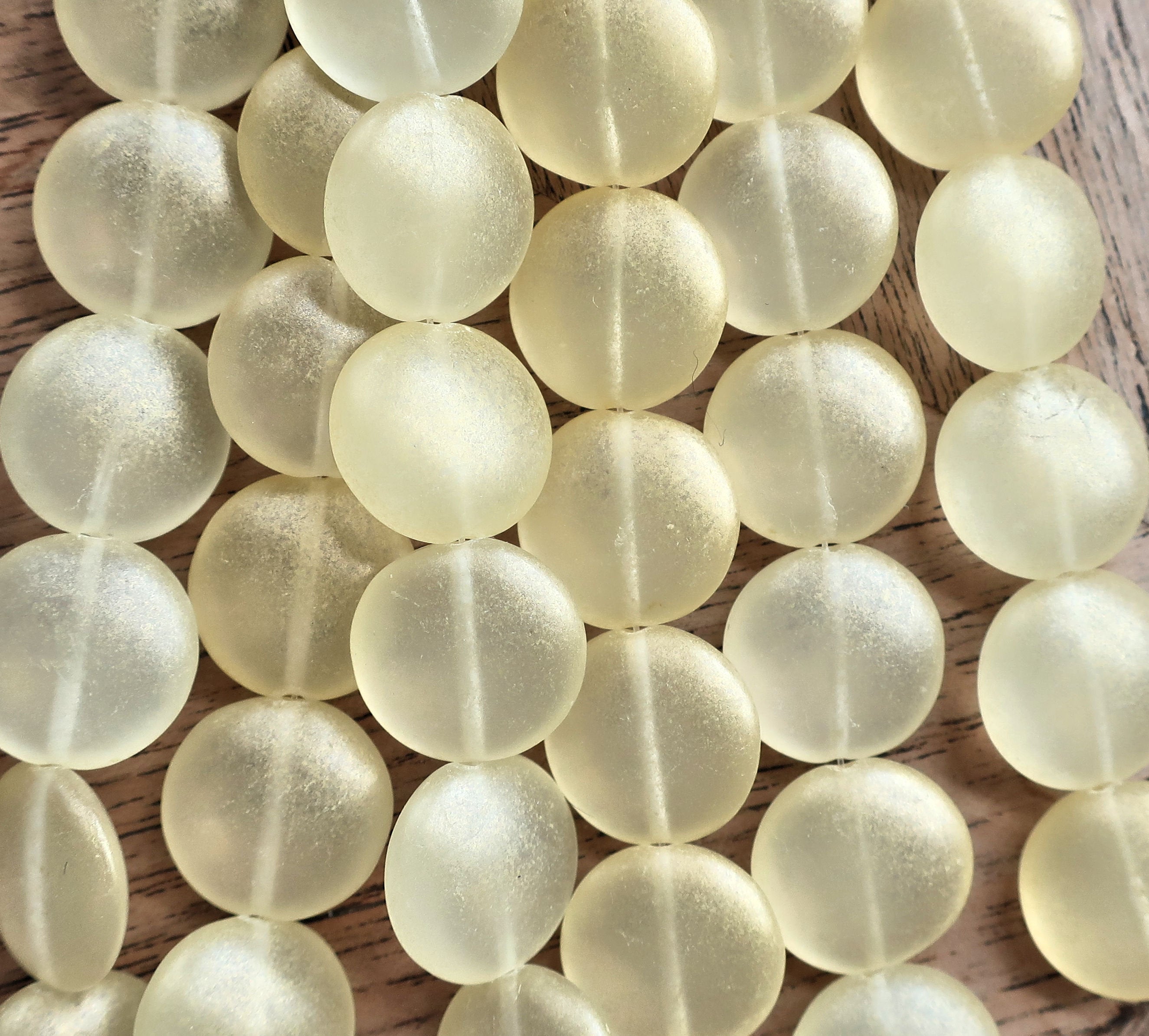 Lot of 8 Czech glass coin beads - 14mm puffy pillow beads - Sueded gold lame - C1901 - Glorious Glass Beads