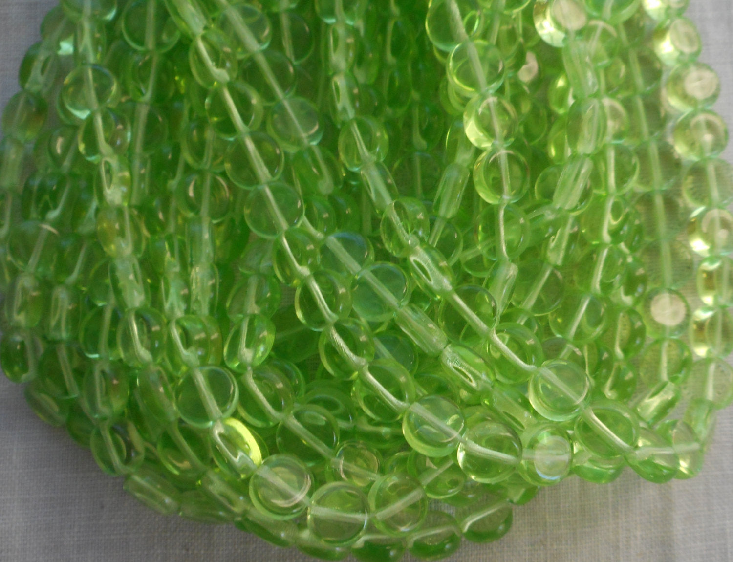 50 6mm Czech glass flat round Peridot or Lime Green beads, little coin or disc beads C5350