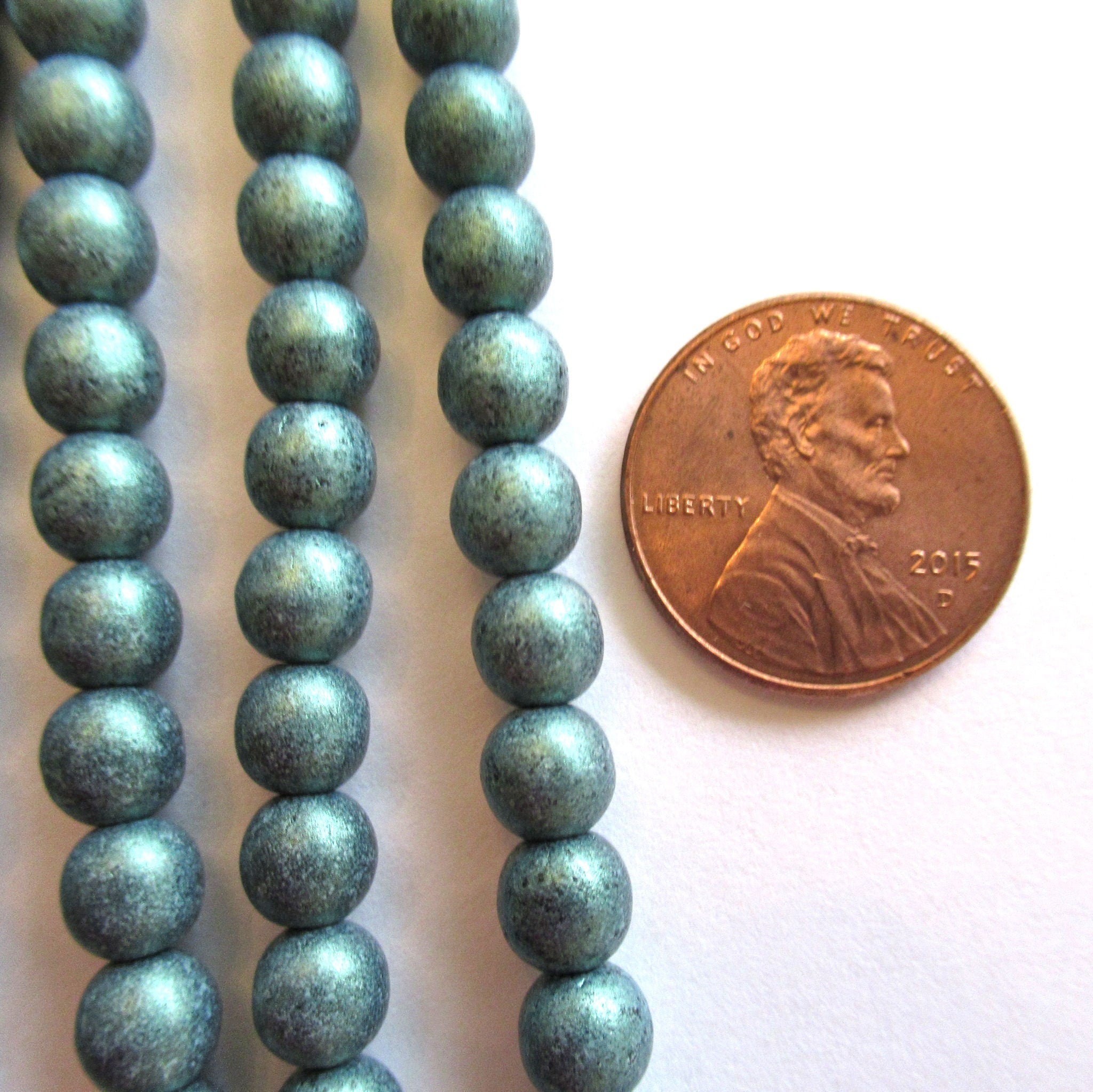 Lot of 50 6mm Czech glass druk beads - opaque metallic suede light green matte smooth round druks - C0016