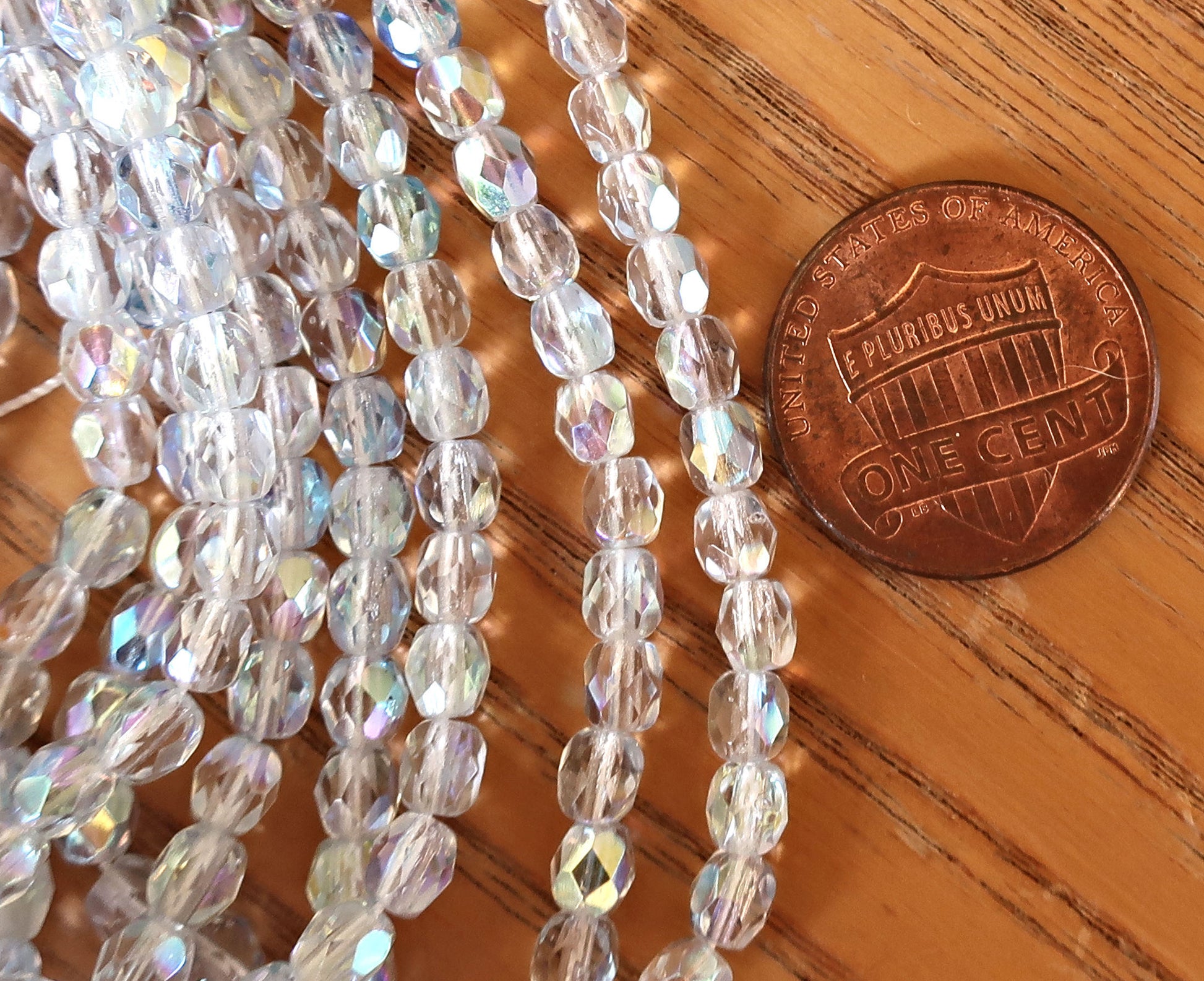 Lot of 50 4mm Czech Light Sapphire Blue AB Czech glass beads, firepolished faceted round beads C3650 - Glorious Glass Beads