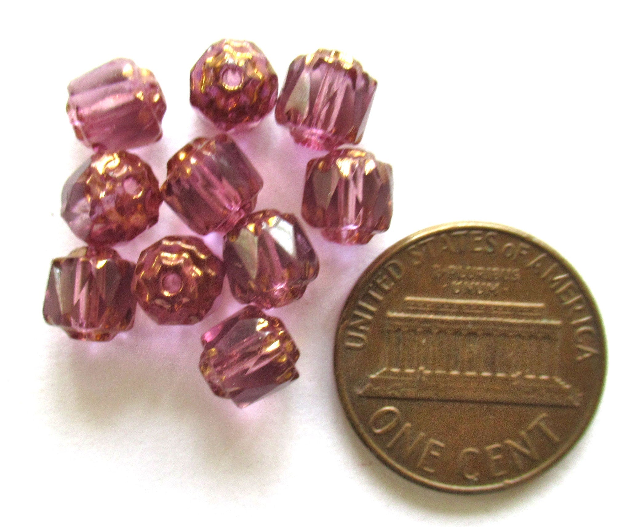Lot of 25 Czech glass cathedral beads - 6mm amethyst purple faceted fire polished antique cut beads C0018
