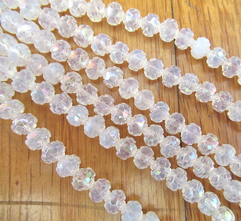 25 Czech glass small rosebud beads - Luster Iris Milky White - 5 x 6mm - faceted fire polished antique cut beads - C0007