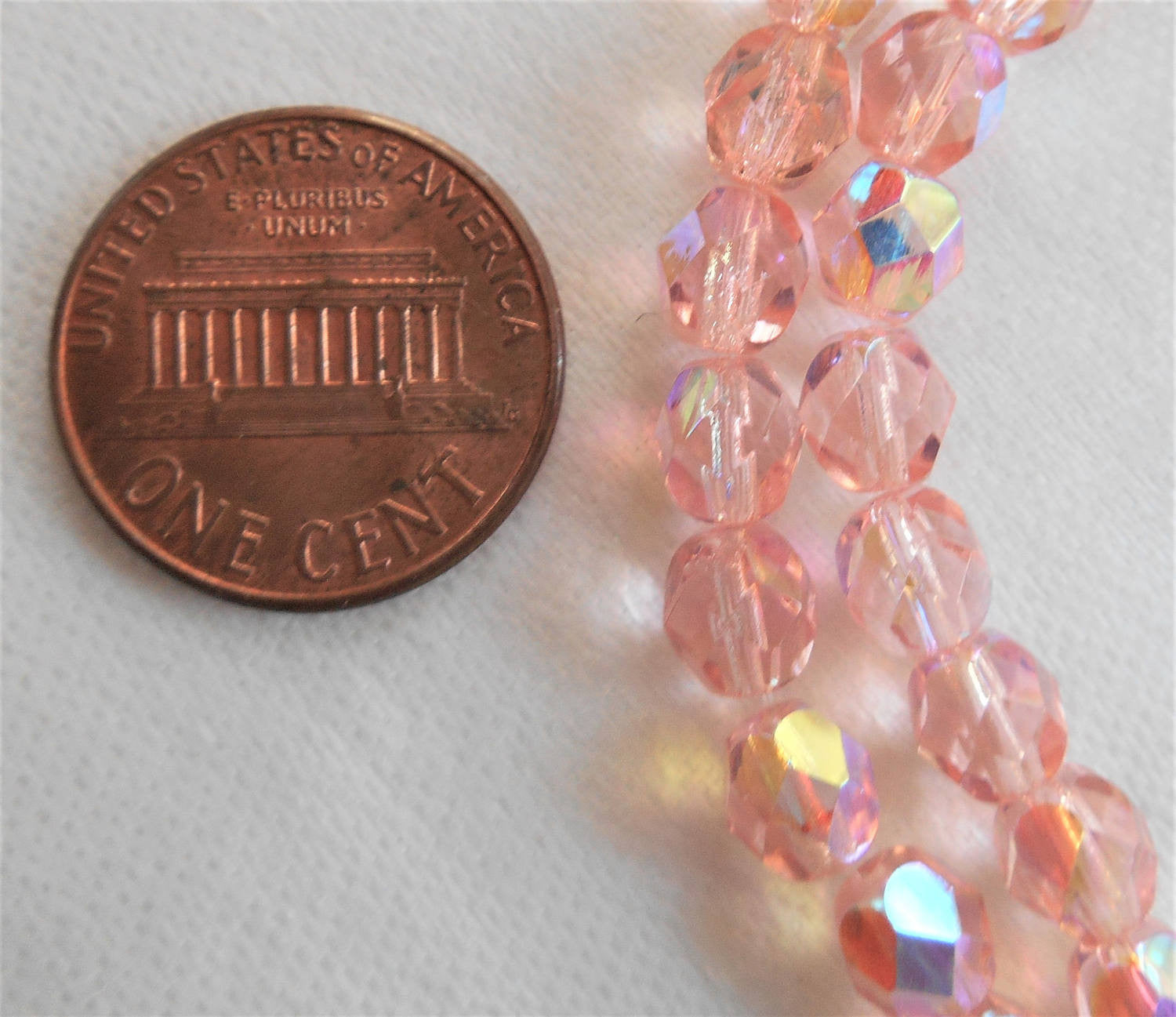 Lot of 25 6mm Rosaline Pink AB beads, faceted round firepolished Czech glass beads 3625 - Glorious Glass Beads