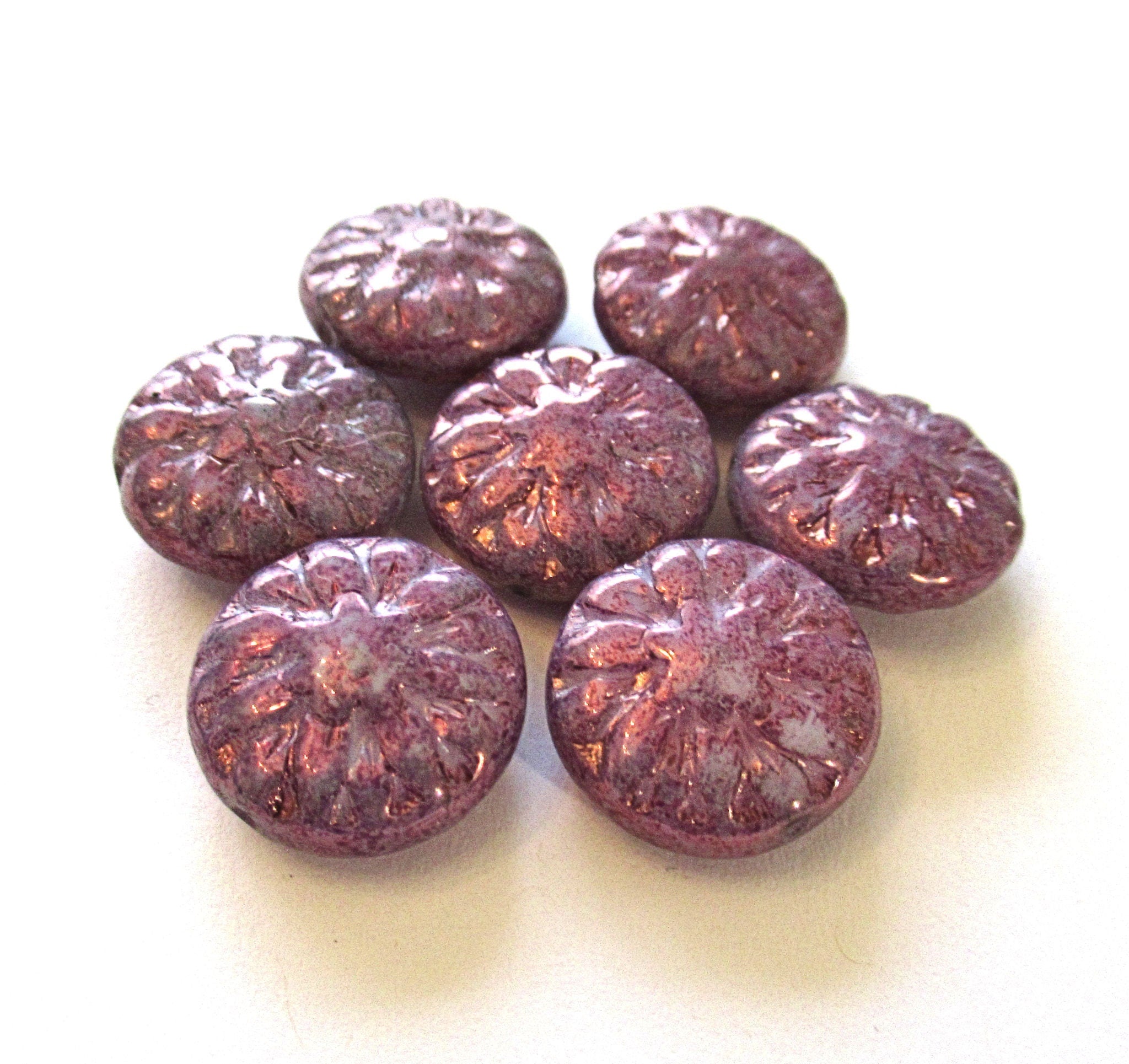 Five Czech glass Dahlia flower beads - 14mm light purple amethyst lavender floral beads with a luster finish - C00105