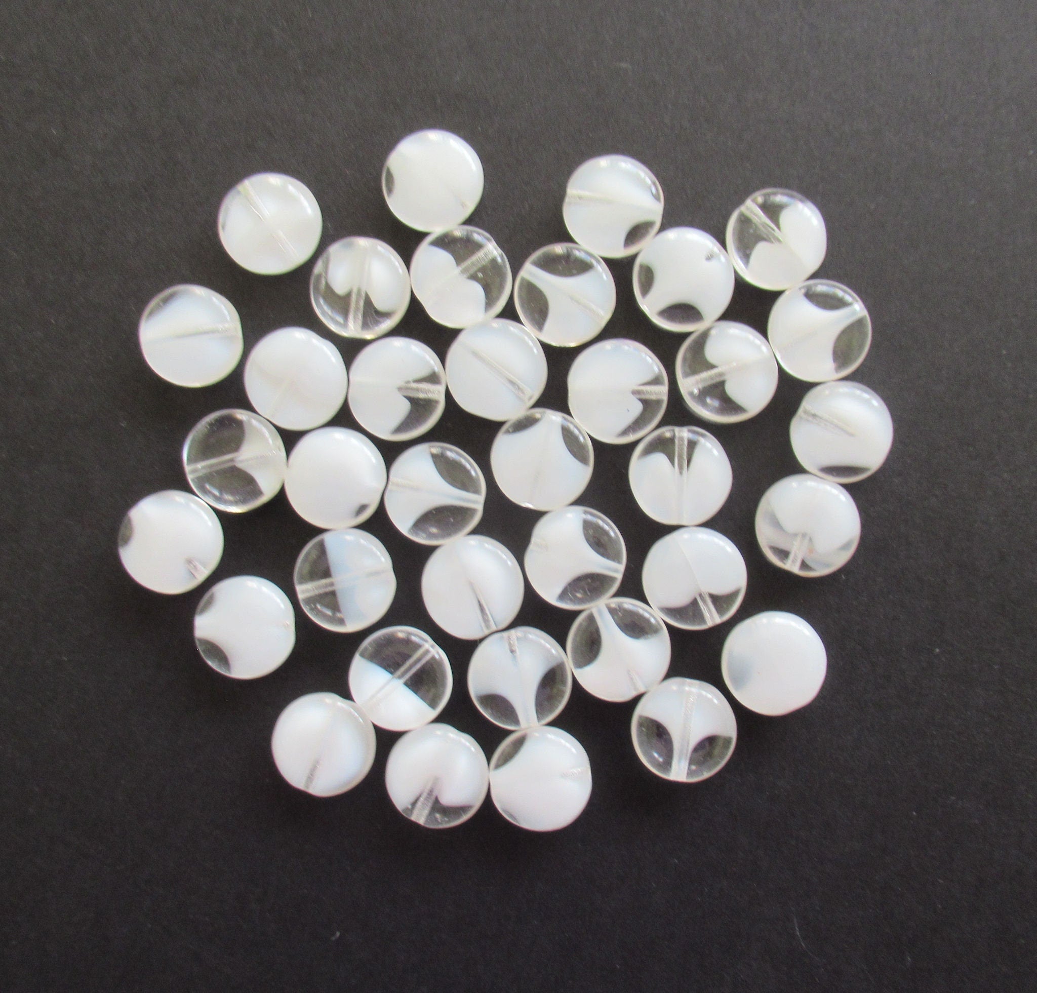 20 Czech glass coin beads - 10mm white & crystal mix disc beads C0038