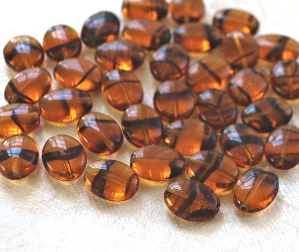 25 tortoiseshell Brown flat oval Czech Glass beads, 12mm x 9mm pressed glass beads C5425 - Glorious Glass Beads