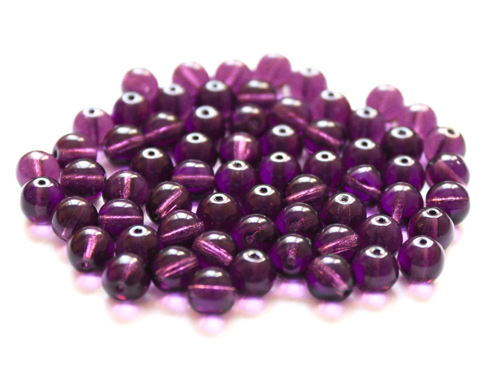50 6mm Czech glass beads - amethyst purple - smooth round druk beads C0084