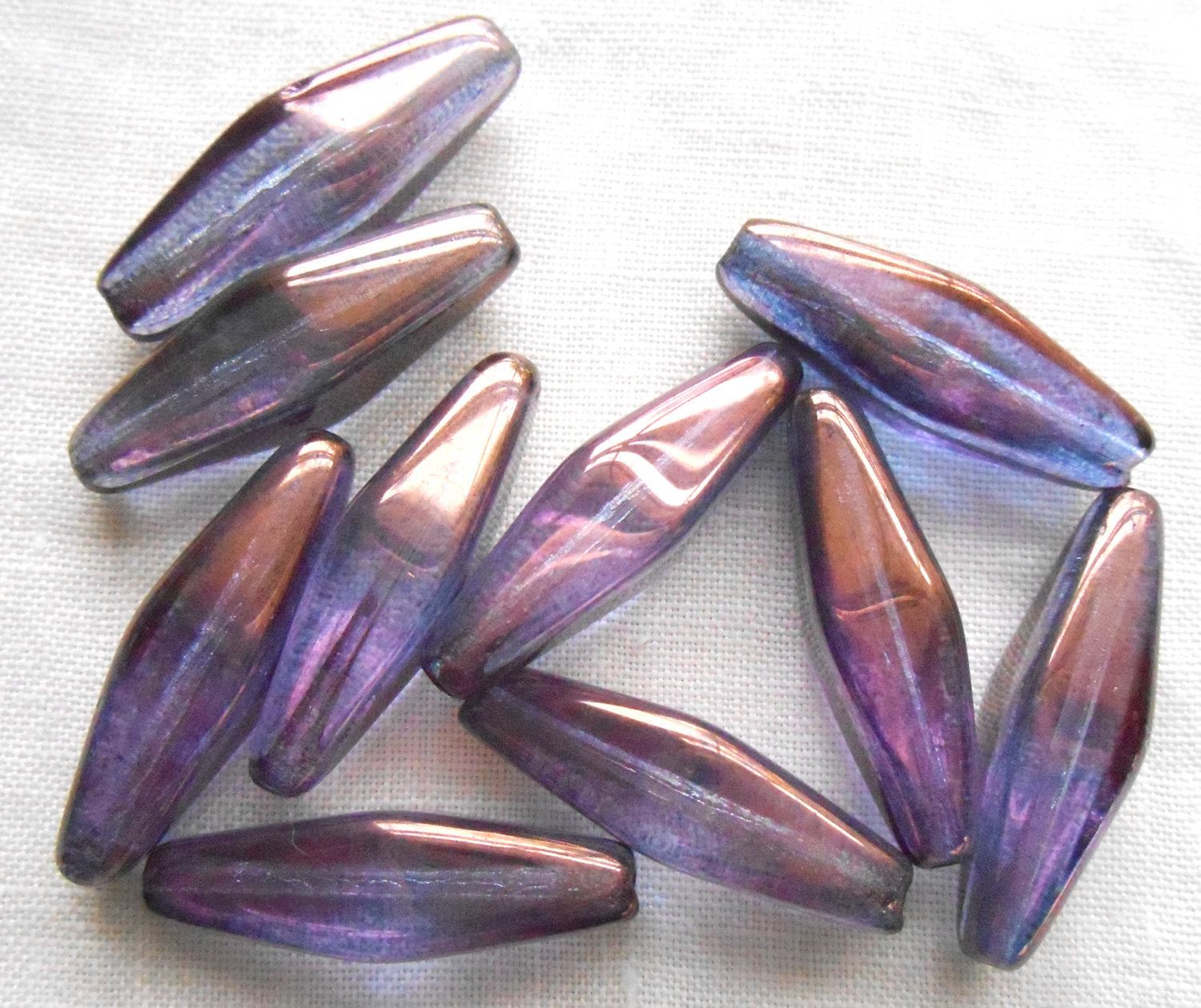 10 Baroque Lumi Amethyst long Czech glass lantern or tube beads, 24 x 9mm beads C0601