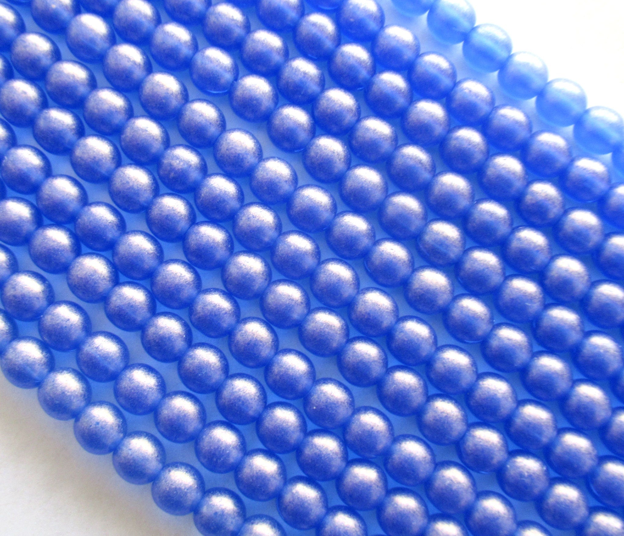 Lot of 50 6mm Czech glass druk beads - Sueded Gold Sapphire Blue smooth round druks, C0036