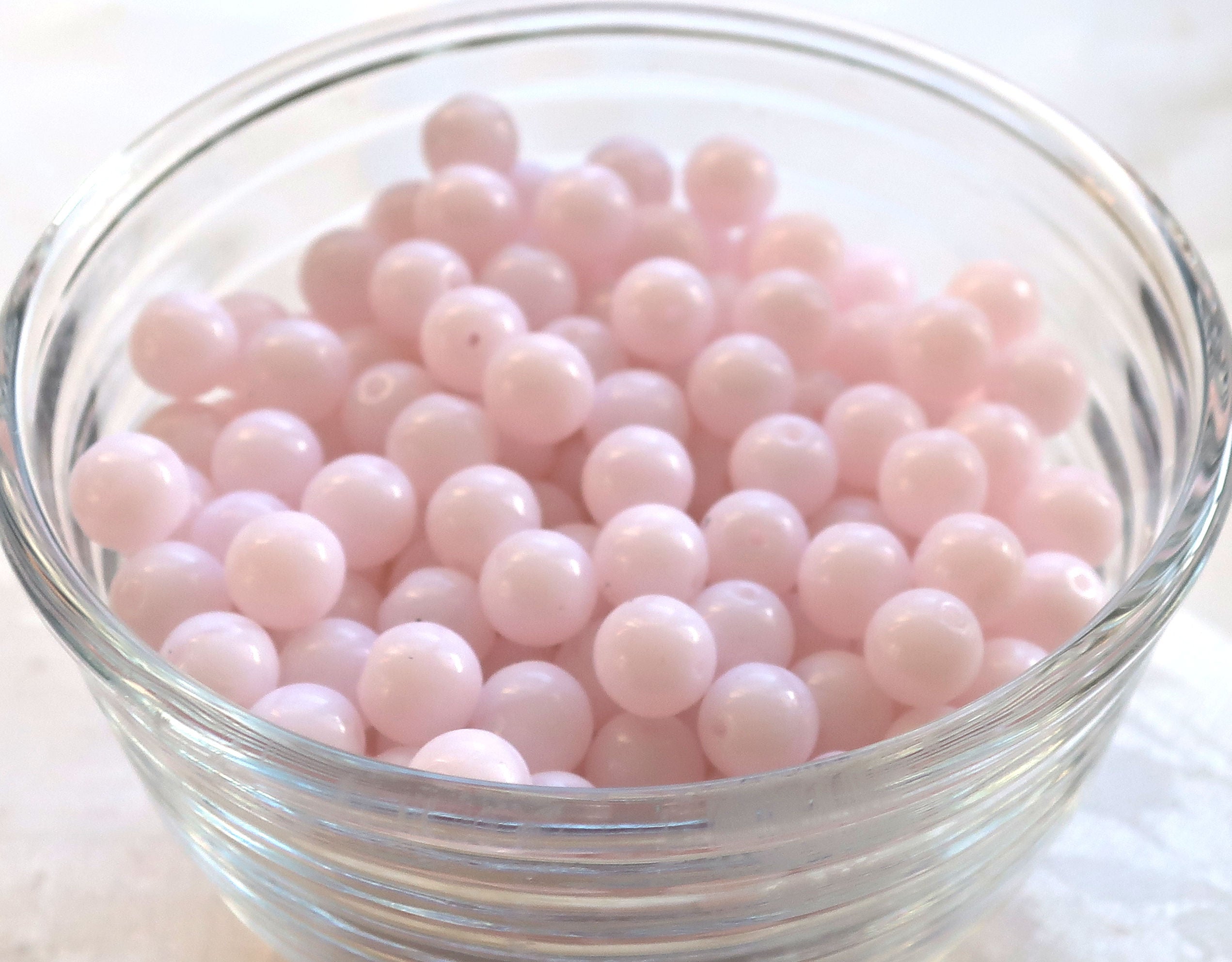 Lot of 25 8mm Czech smooth round druk beads, opaque alabaster pink C9425 - Glorious Glass Beads