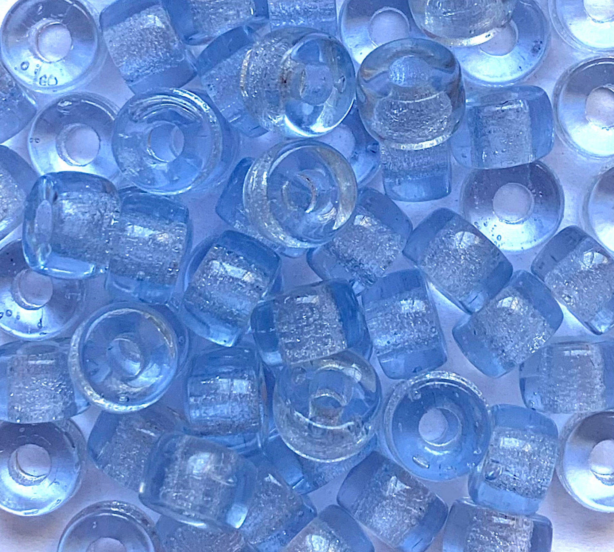 Twenty-five 9mm Czech glass pony, crow, roller beads - extra light sapphire blue large hole beads - C0097