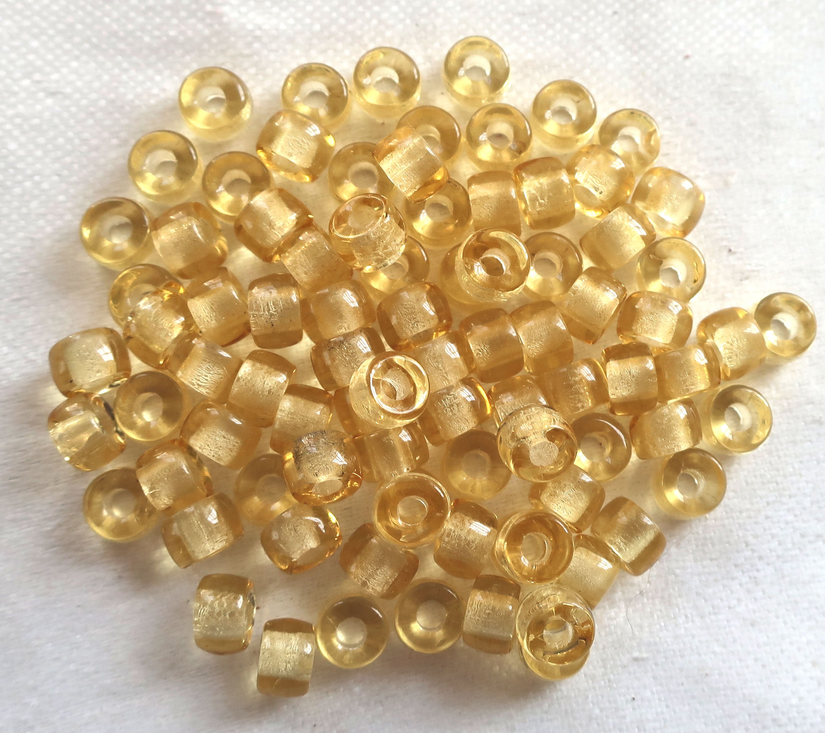 Lot of 50 6mm Czech light amber, honey colored glass pony roller beads, large hole crow beads, C1301 - Glorious Glass Beads