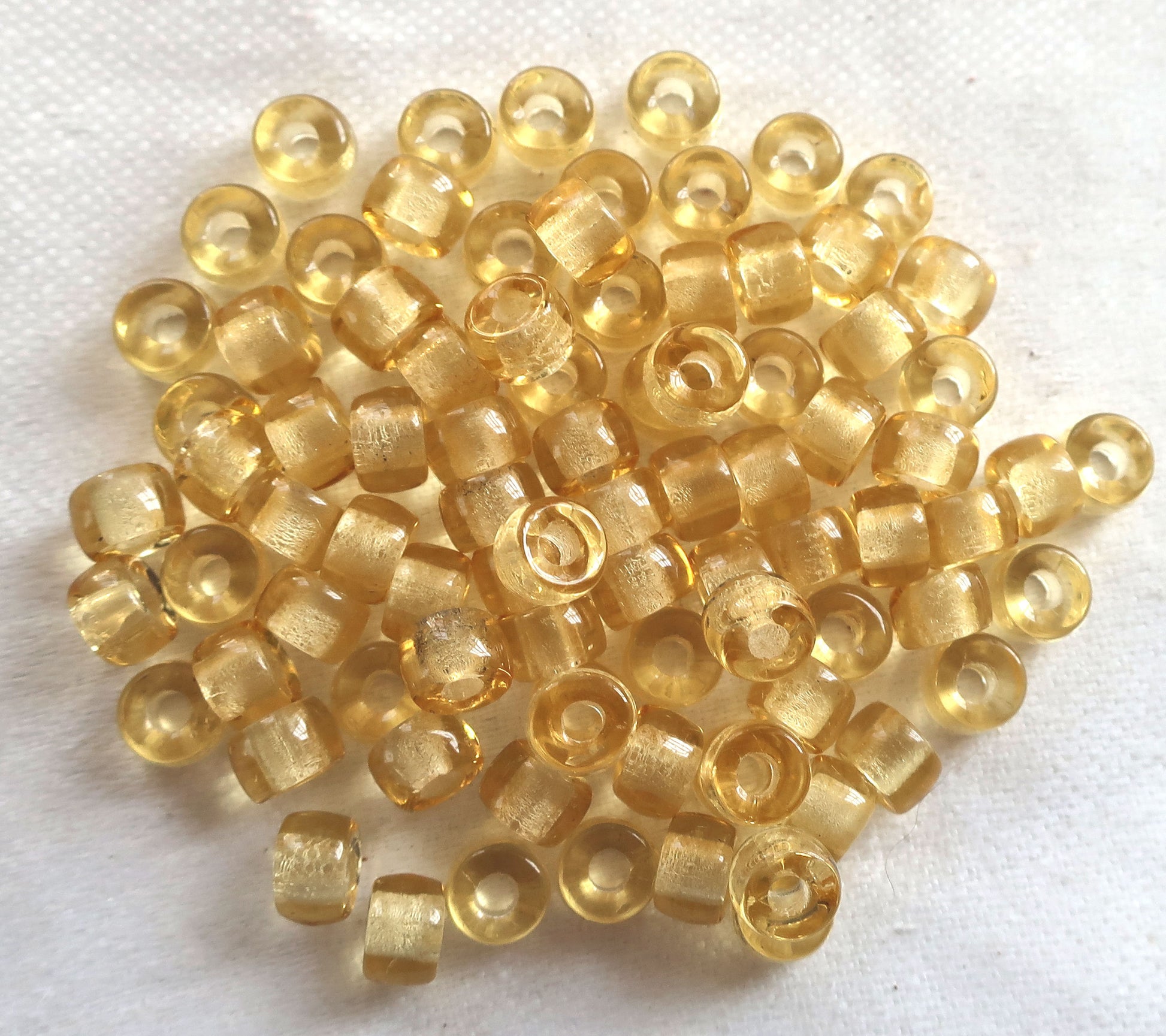 Lot of 50 6mm Czech light amber, honey colored glass pony roller beads, large hole crow beads, C1301 - Glorious Glass Beads