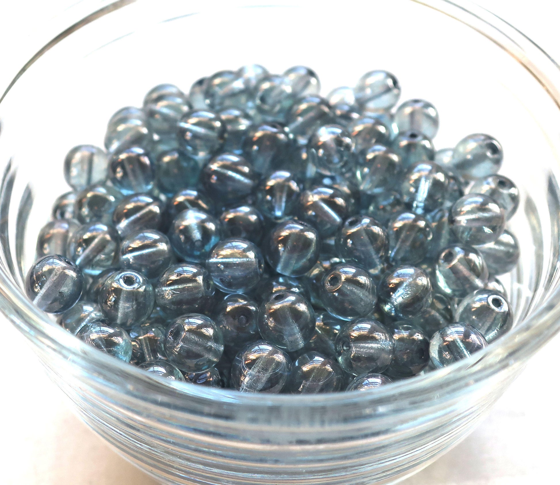 Lot of 25 8mm Czech glass druks, Lumi Blue smooth round druk beads C3701 - Glorious Glass Beads