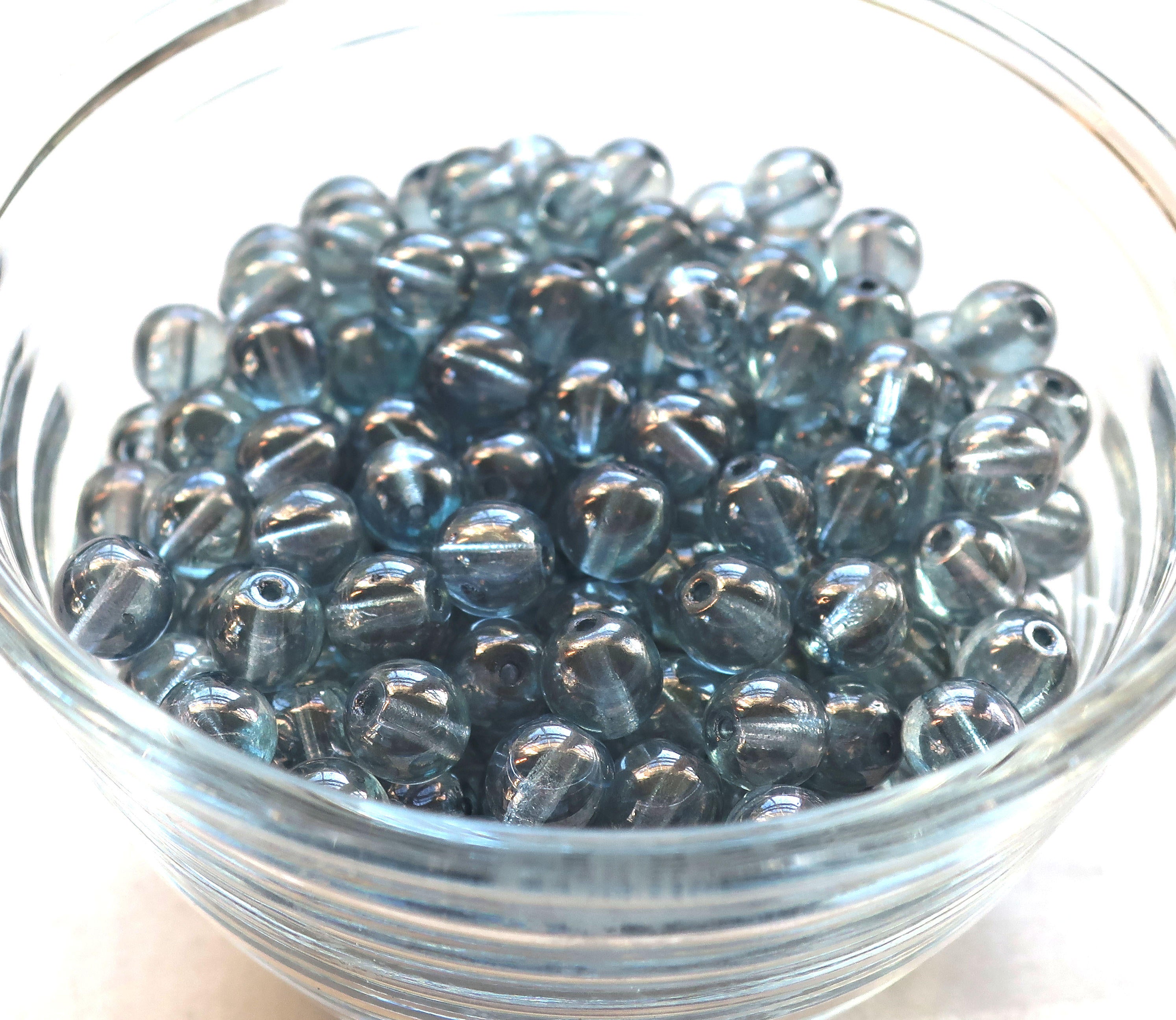 Lot of 25 8mm Czech glass druks, Lumi Blue smooth round druk beads C3701 - Glorious Glass Beads