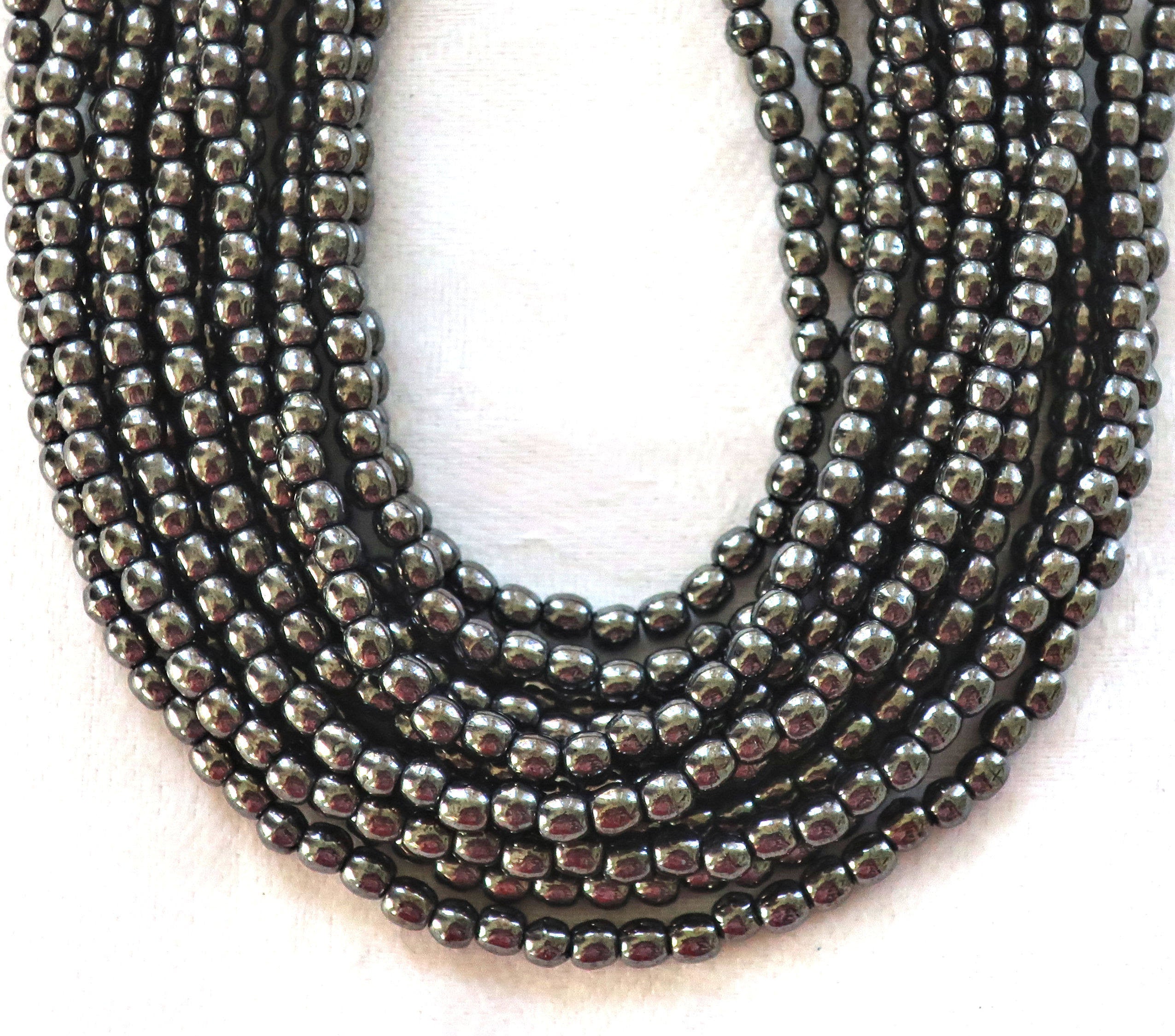 Lot of 100 3mm metallic dark gray hematite Czech glass druks, smooth round druk beads C2401 - Glorious Glass Beads