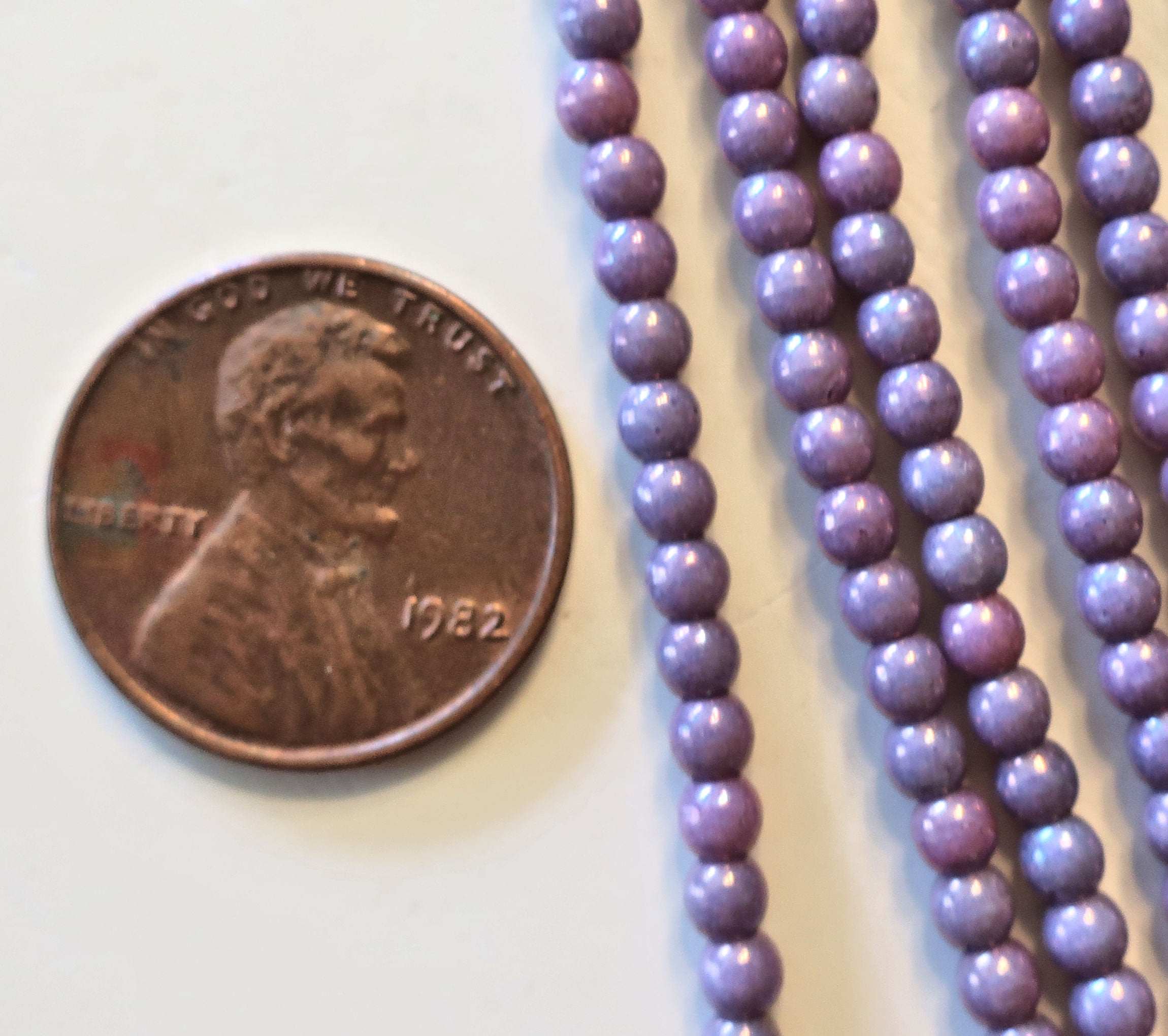 Lot of 100 3mm Opaque Amethyst Luster Czech glass druk beads, opaque purple luster smooth round druks, C3301 - Glorious Glass Beads