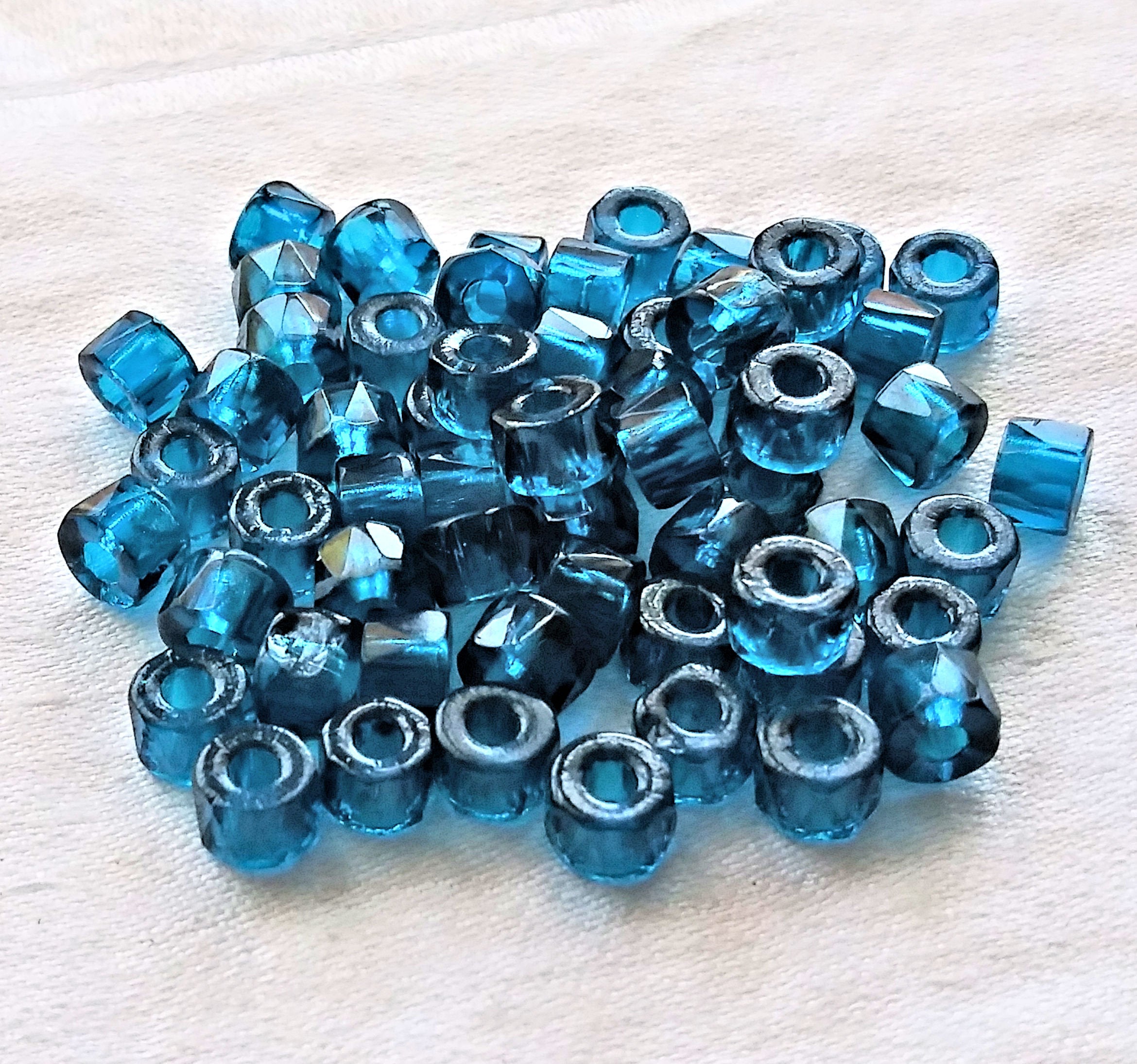 Lot of 50 6mm Czech glass faceted pony, roller or crow beads - capri blue large hole, fire polished, faceted beads C52150