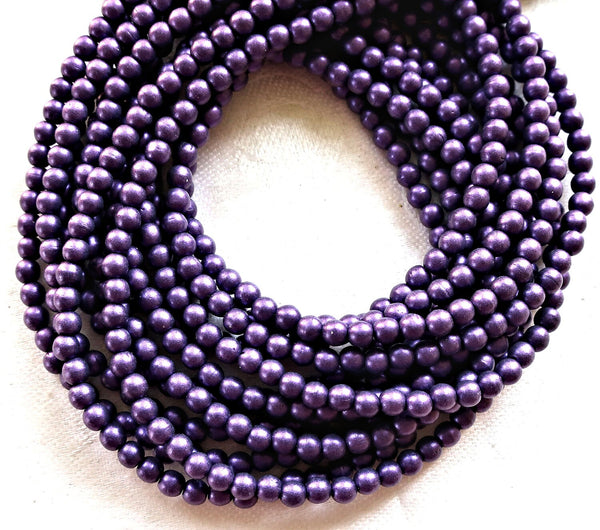 Lot of 100 4mm purple matte metallic suede, sueded Czech glass druks, smooth round druk beads 1801