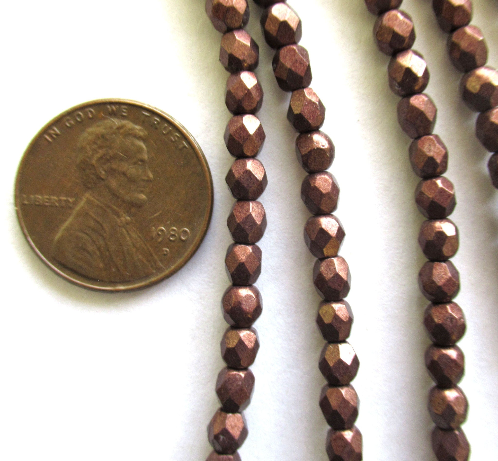 50 4mm Czech glass beads - saturated metallic chicory coffee brown fire polished faceted round beads - C0014
