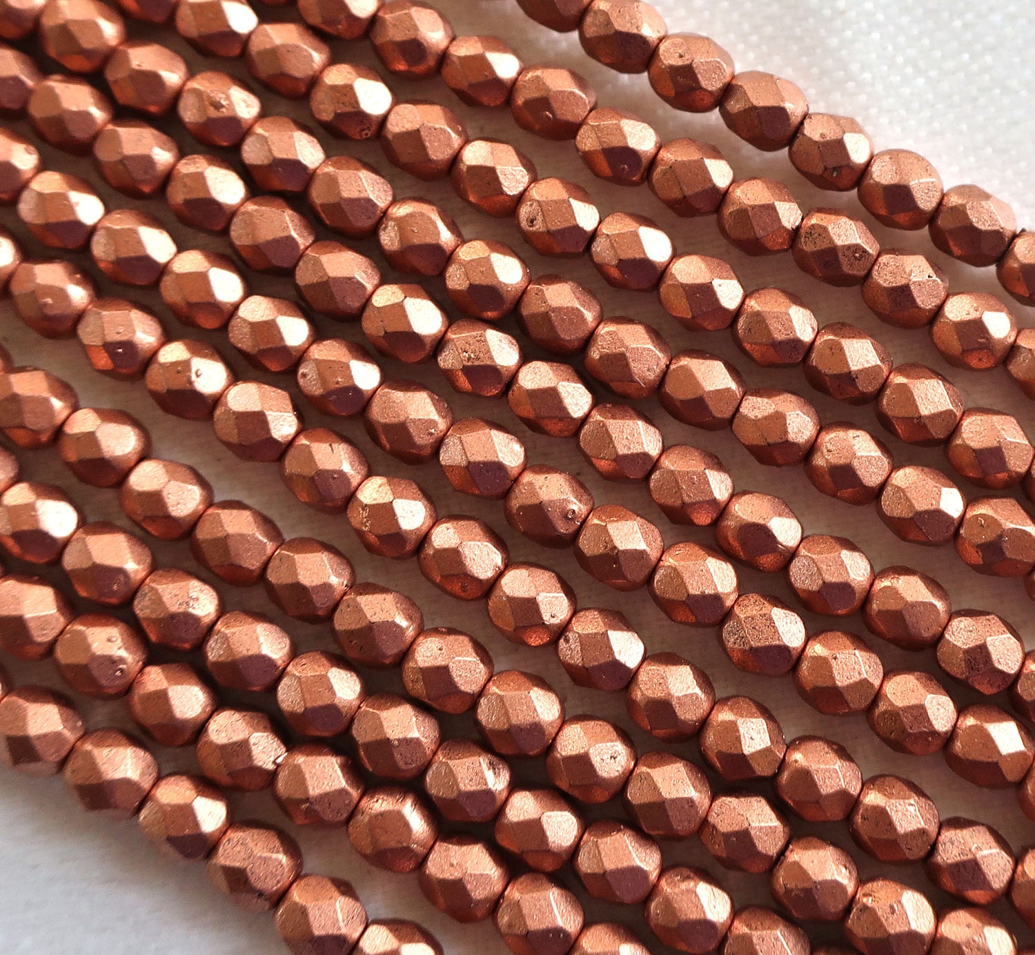 50 4mm Matte Metallic Copper Czech glass beads, fire polished, faceted round beads C8650