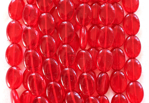 25 transparent siam red flat oval Czech Glass beads, 12mm x 9mm pressed glass beads C0055