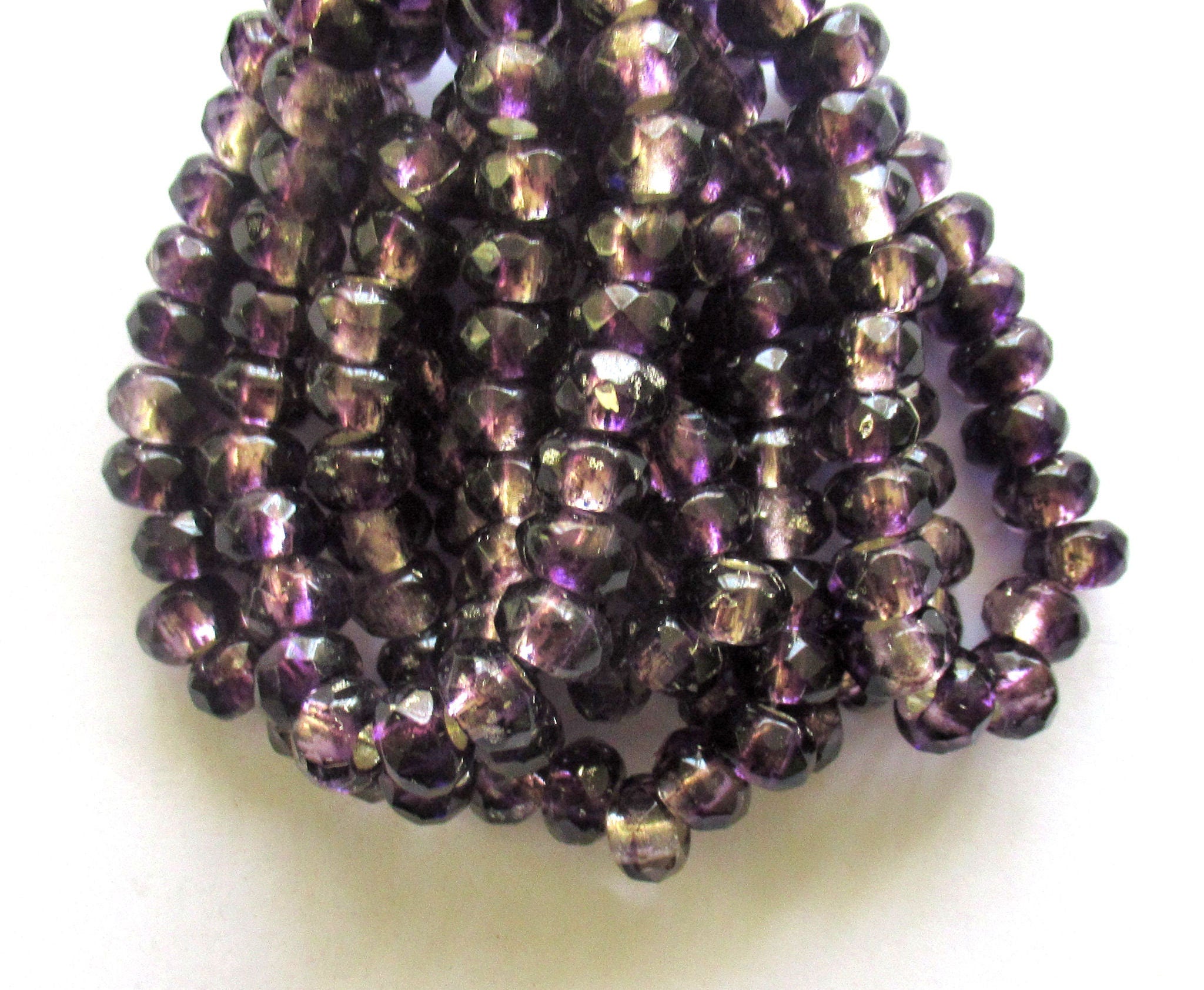 Ten Czech glass roller beads - 6 x 9mm tanzanite purple silver lined, faceted roller, rondelle, big 3.5mm hole beads C00621