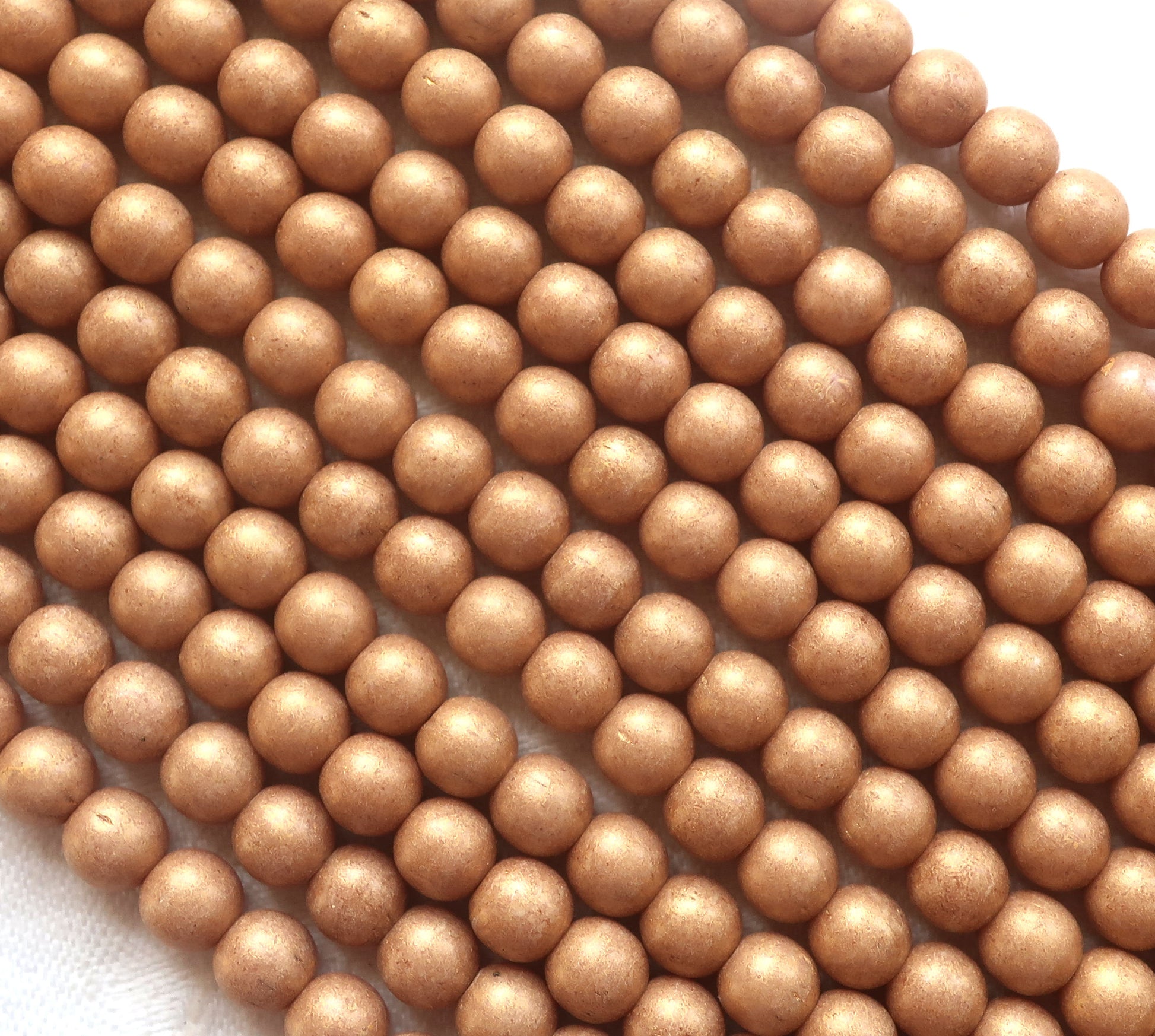 Lot of 50 6mm Czech glass druks, opaque beige, light brown, Pacifica Macadamia smooth round druk beads 03150 - Glorious Glass Beads