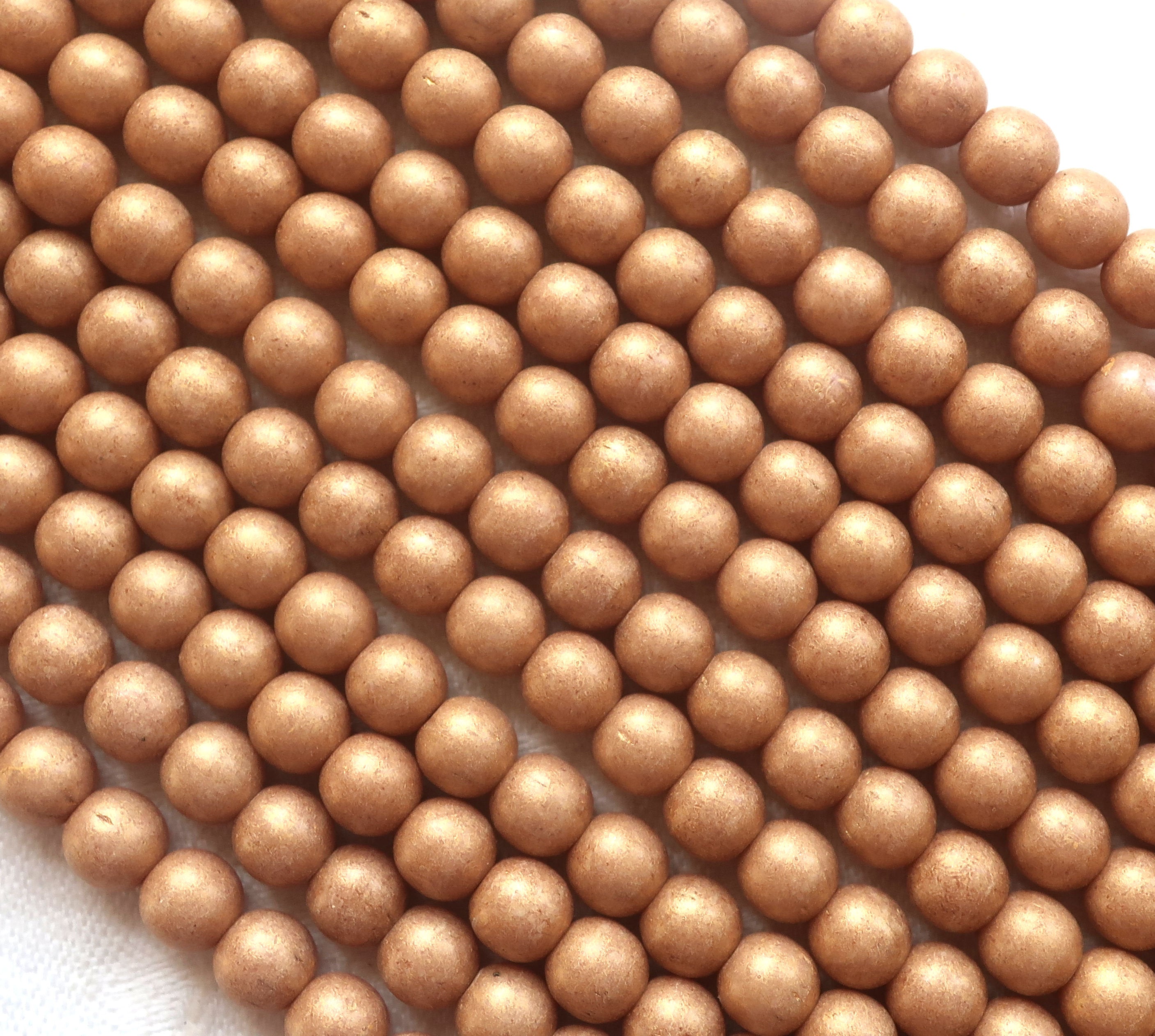 Lot of 50 6mm Czech glass druks, opaque beige, light brown, Pacifica Macadamia smooth round druk beads 03150 - Glorious Glass Beads