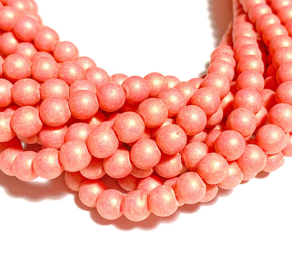 50 6mm Czech glass beads - Pacifica watermelon pink druks - smooth round druk beads C0031