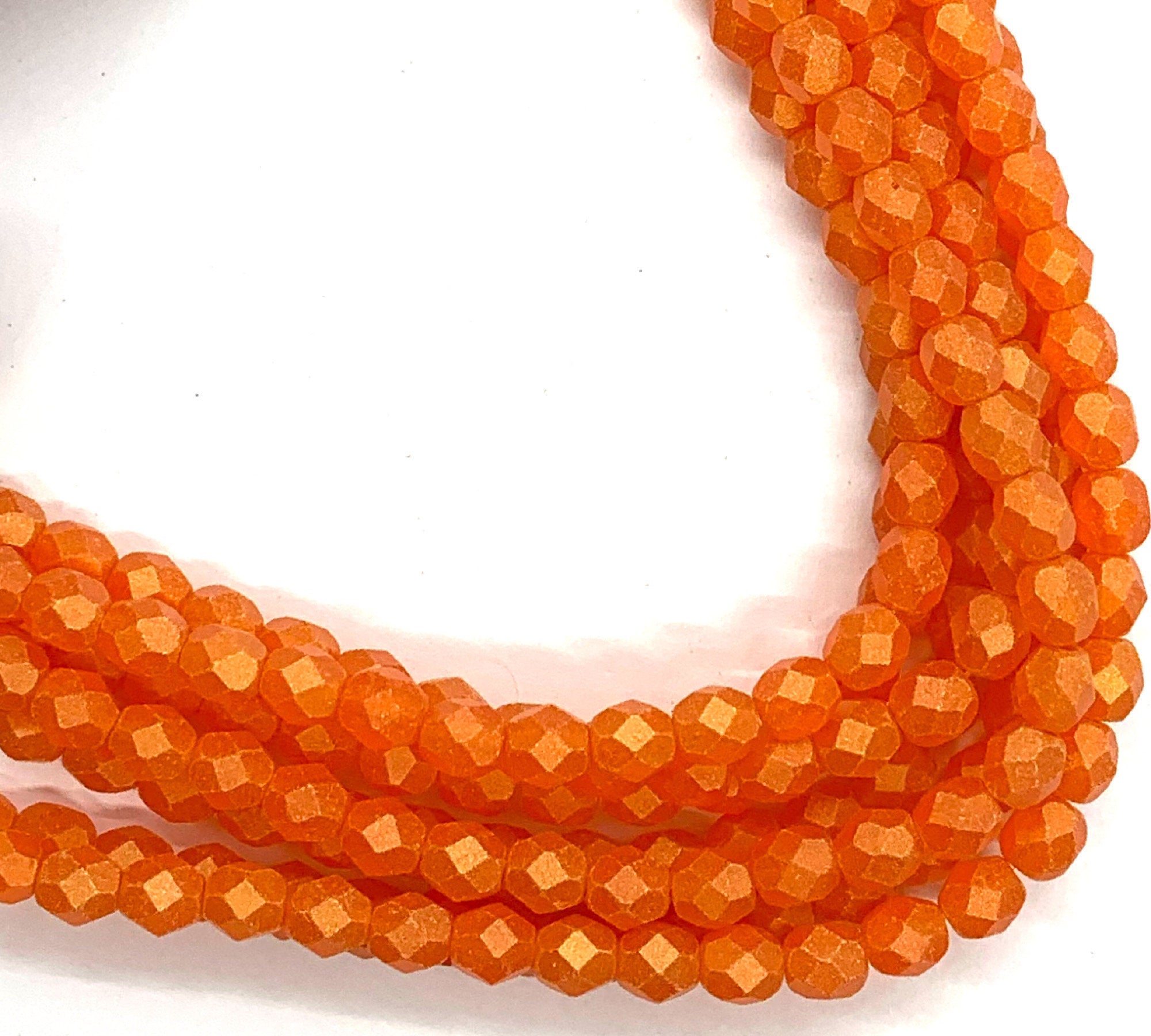 25 faceted round Czech glass beads - 6mm fire polished sueded gold hyacinth orange beads - C0044