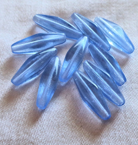 Lot of ten Cech glass lantern beads - 24 x 9mm light sapphire blue long lantern or tube beads C0501