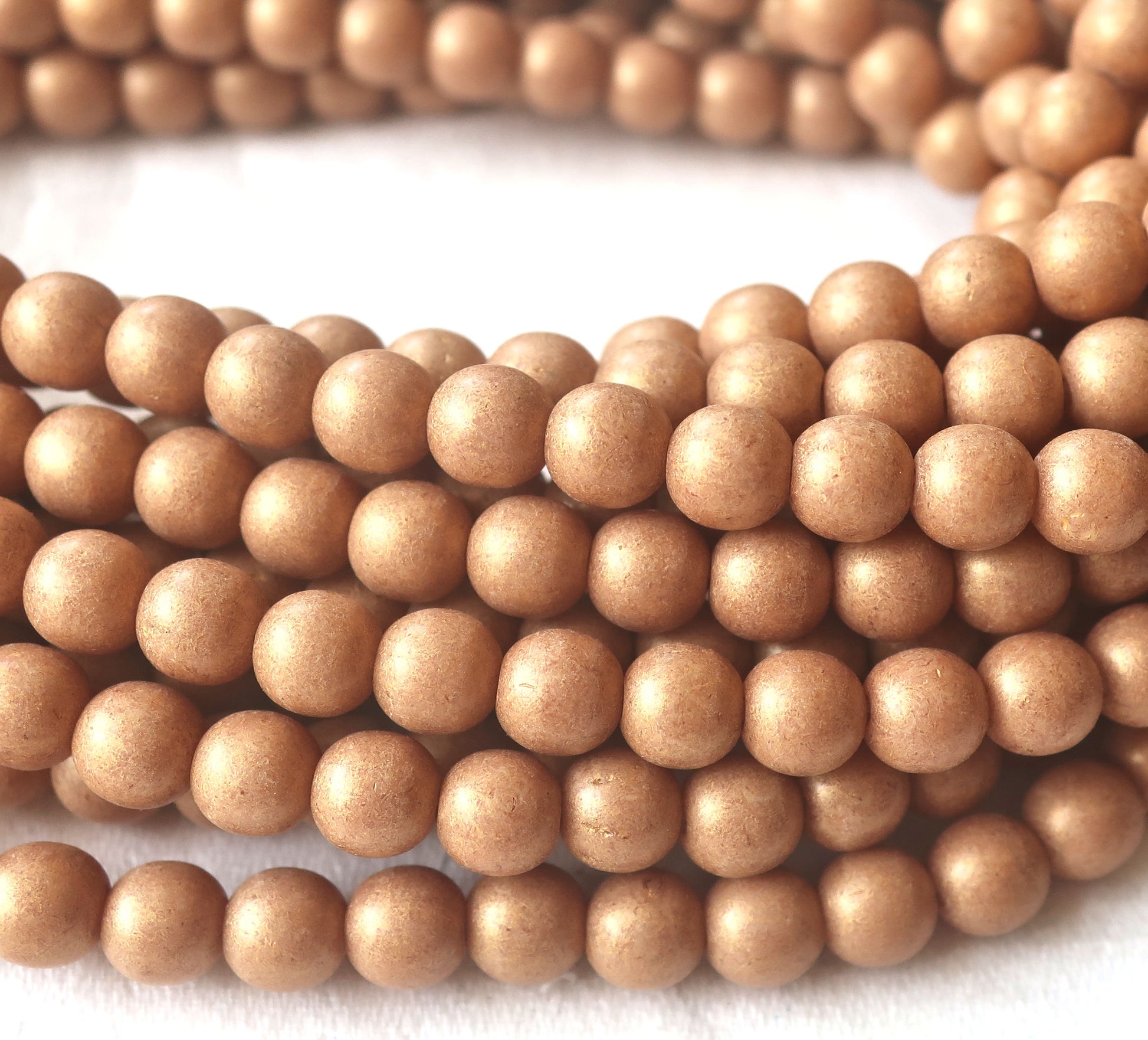 Lot of 50 6mm Czech glass druks, opaque beige, light brown, Pacifica Macadamia smooth round druk beads 03150 - Glorious Glass Beads