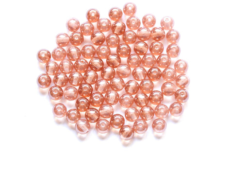 50 6mm Czech glass beads - peach shimmer druks - smooth round druk beads C0003
