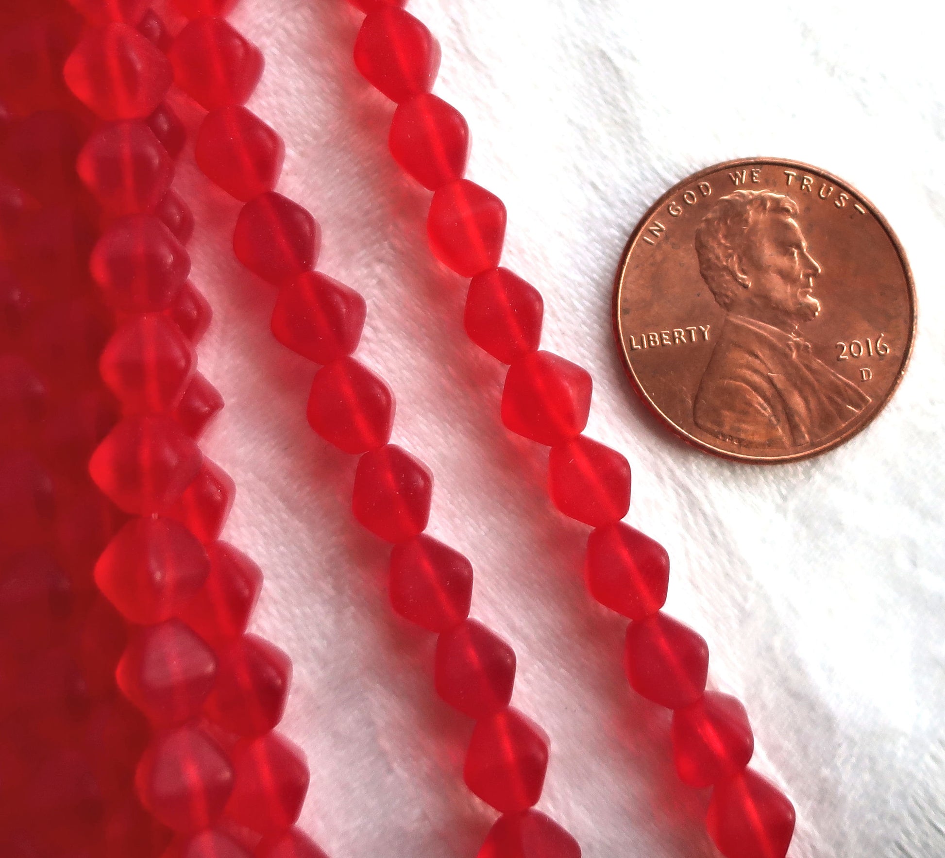 Lot of 50 6mm bright Siam Red matte glass Czech bicones, pressed glass bicone beads, C0250 - Glorious Glass Beads