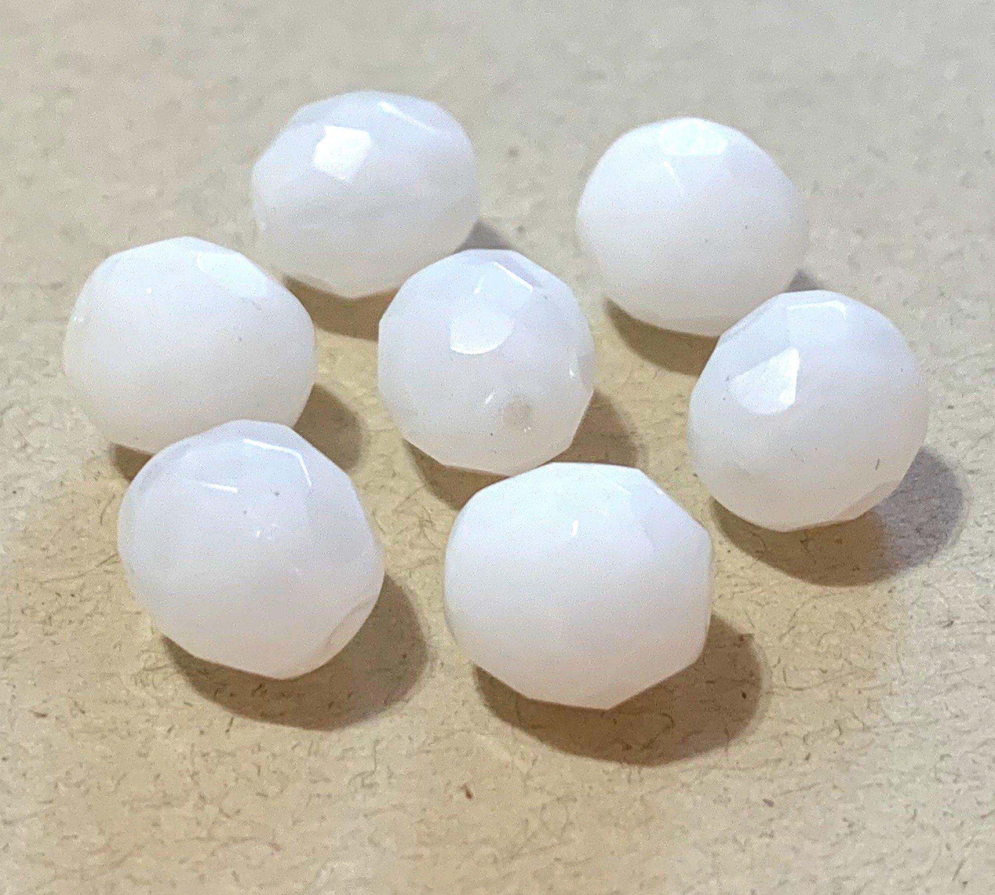 Twenty Czech glass fire polished faceted round beads - 10mm milky white opal beads C0001