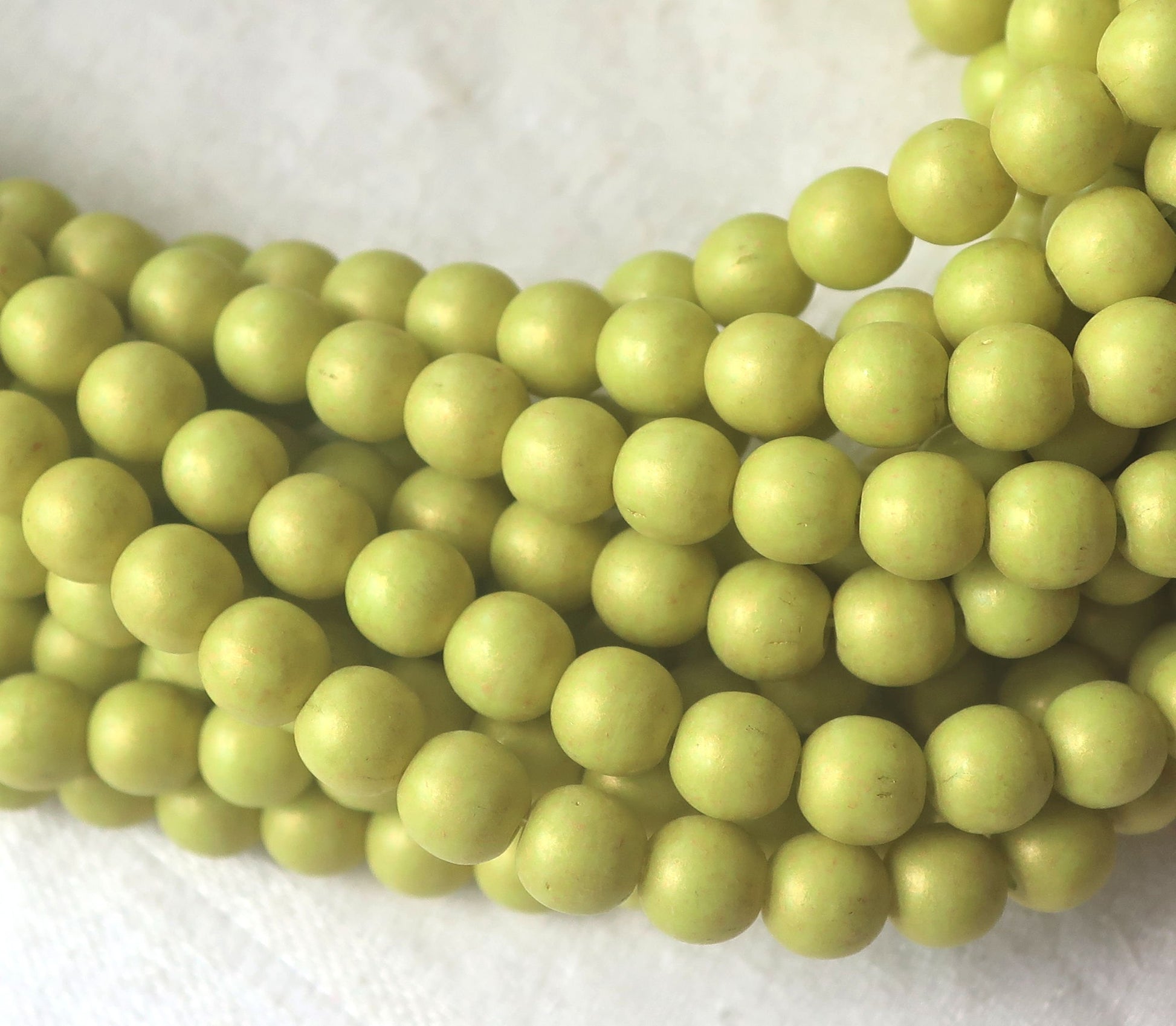 Lot of 50 6mm Czech glass beads, druks, opaque Pacific Honeydew, chartreuse green smooth round druk beads C03150 - Glorious Glass Beads