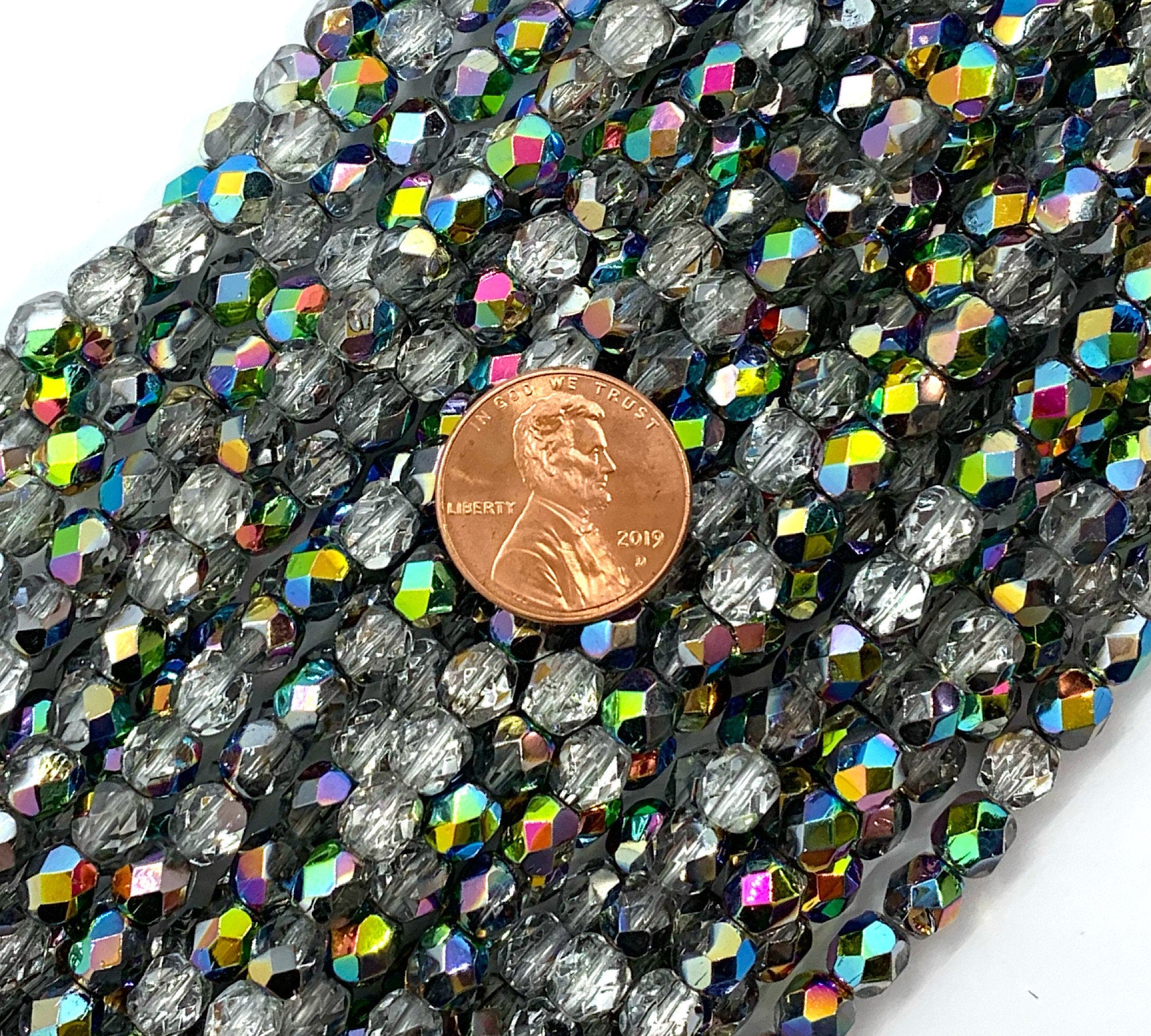 25 faceted round Czech glass beads - 6mm fire polished crystal vitral beads - C0054