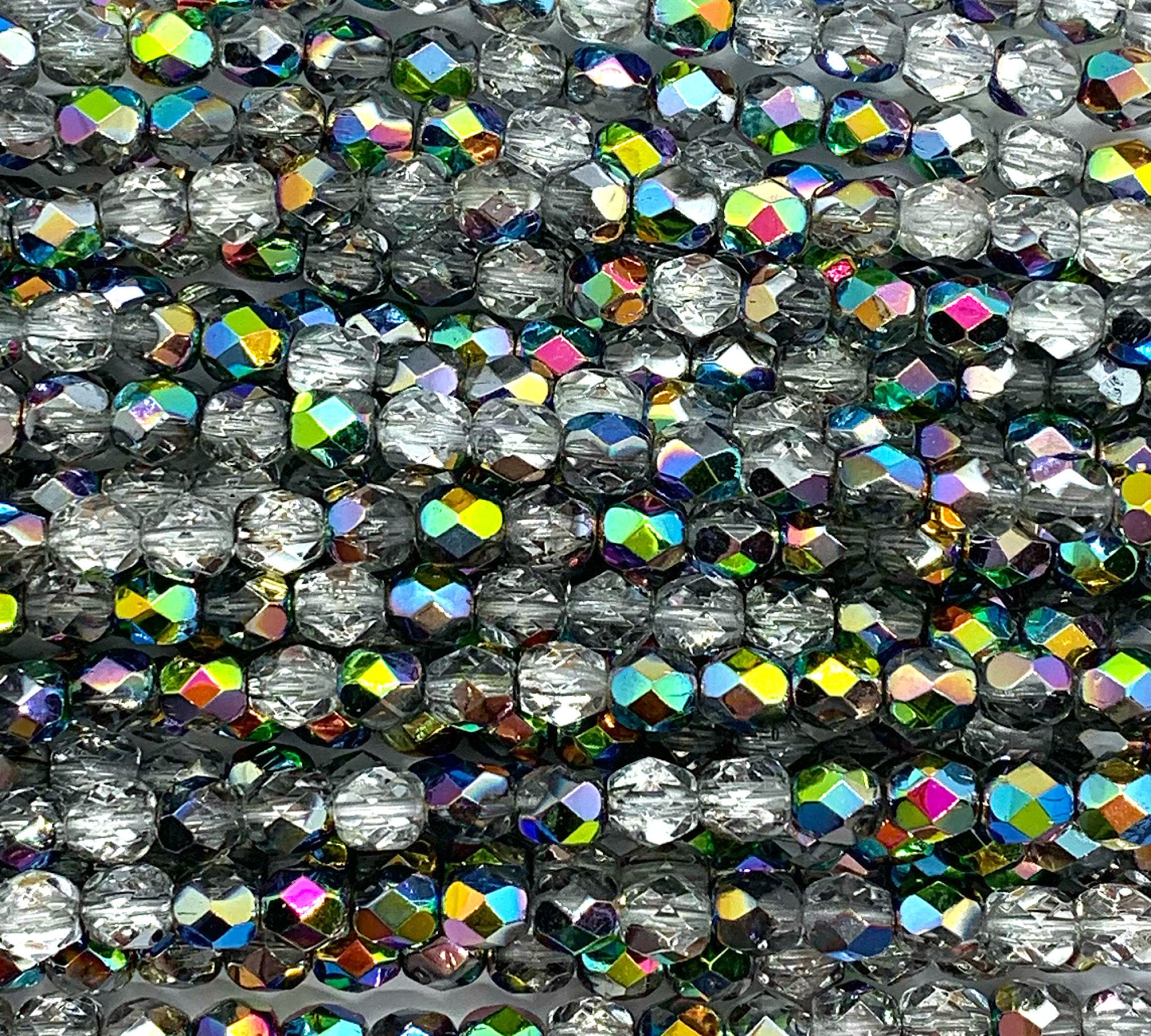 25 faceted round Czech glass beads - 6mm fire polished crystal vitral beads - C0054