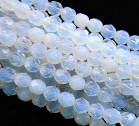 Lot of 25 6mm Milky White Czech glass beads, round firepoliched faceted white beads, C6401 - Glorious Glass Beads